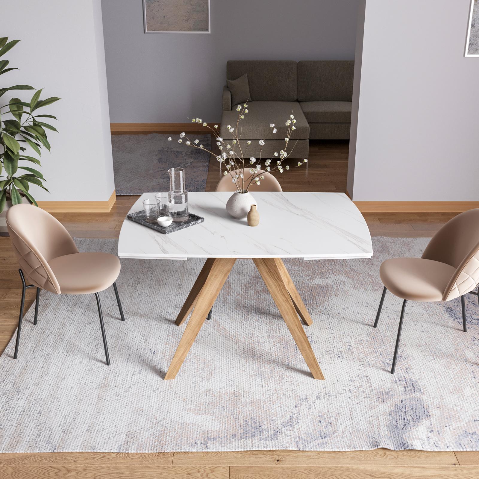 Tavolo allungabile 120-180x90 cm top effetto marmo calacatta