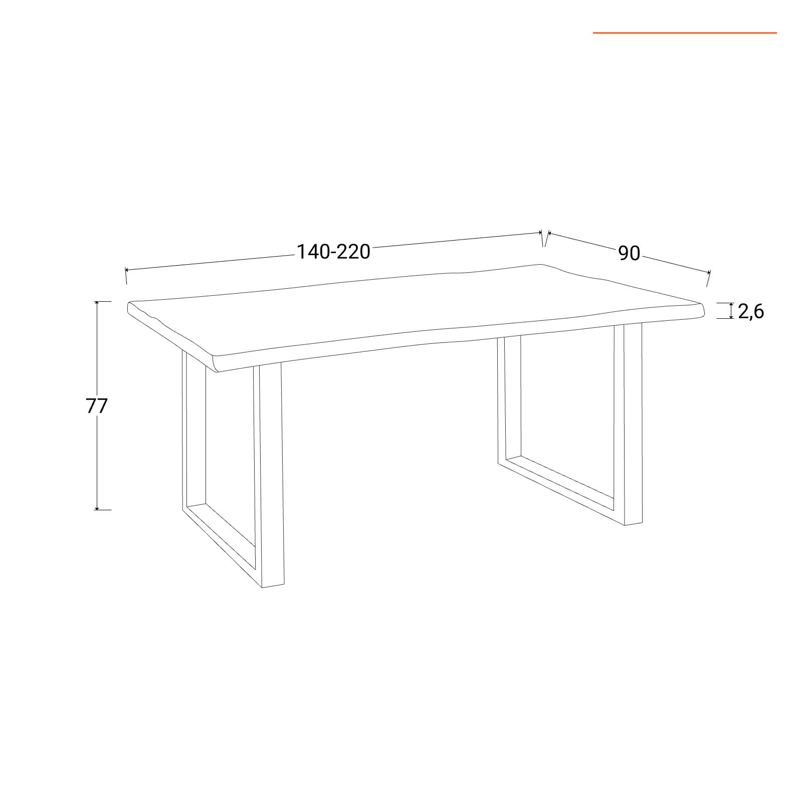 Tavolo allungabile 140/220x90 cm piano in legno di mango 26 mm e gambe a U  5x5 in metallo nero - Freia Mango