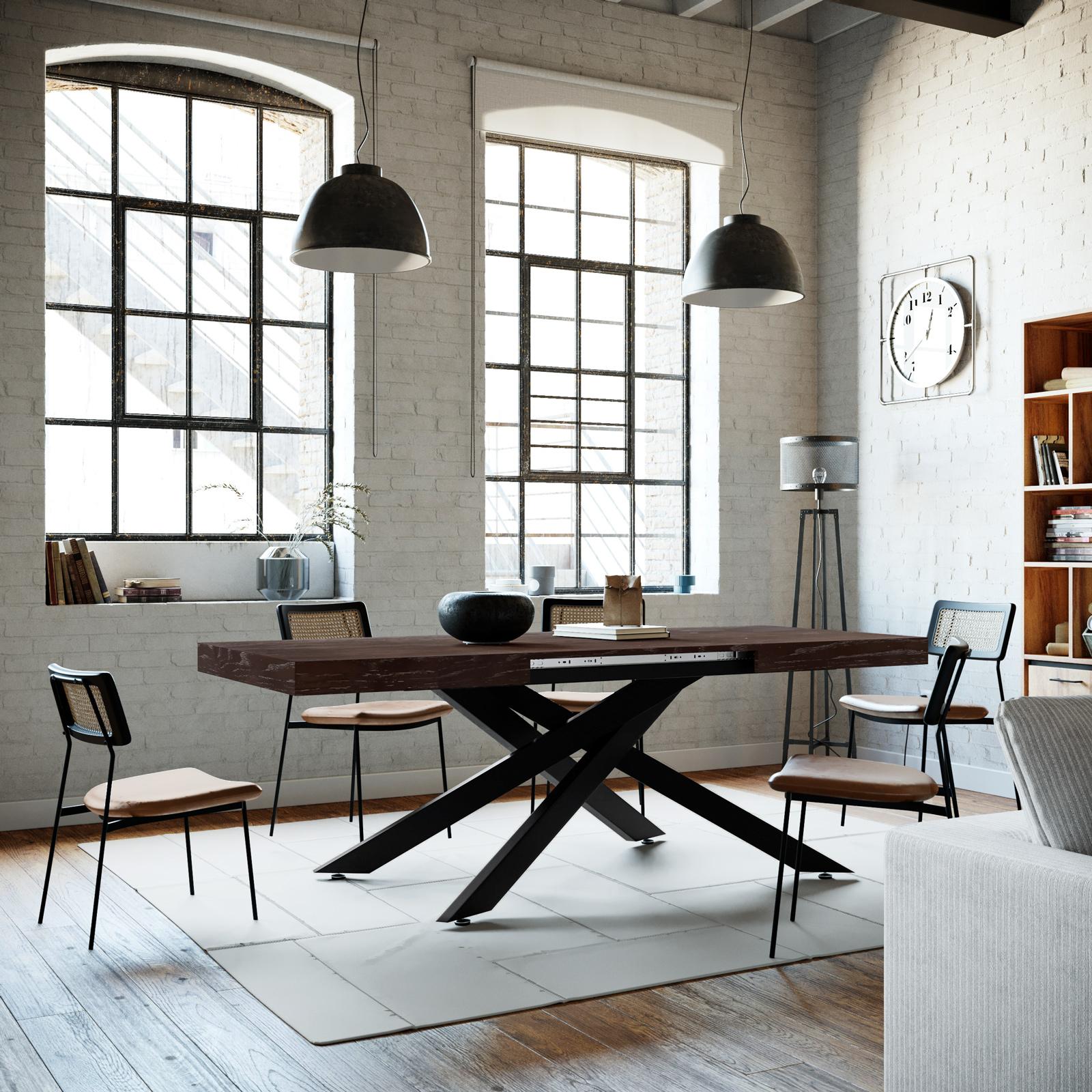 Tavolo Da Pranzo Telescopico Allungabile, 110-140 X 70 X 76 Cm, 3 Ripiani, MDF, Naturale E Nero