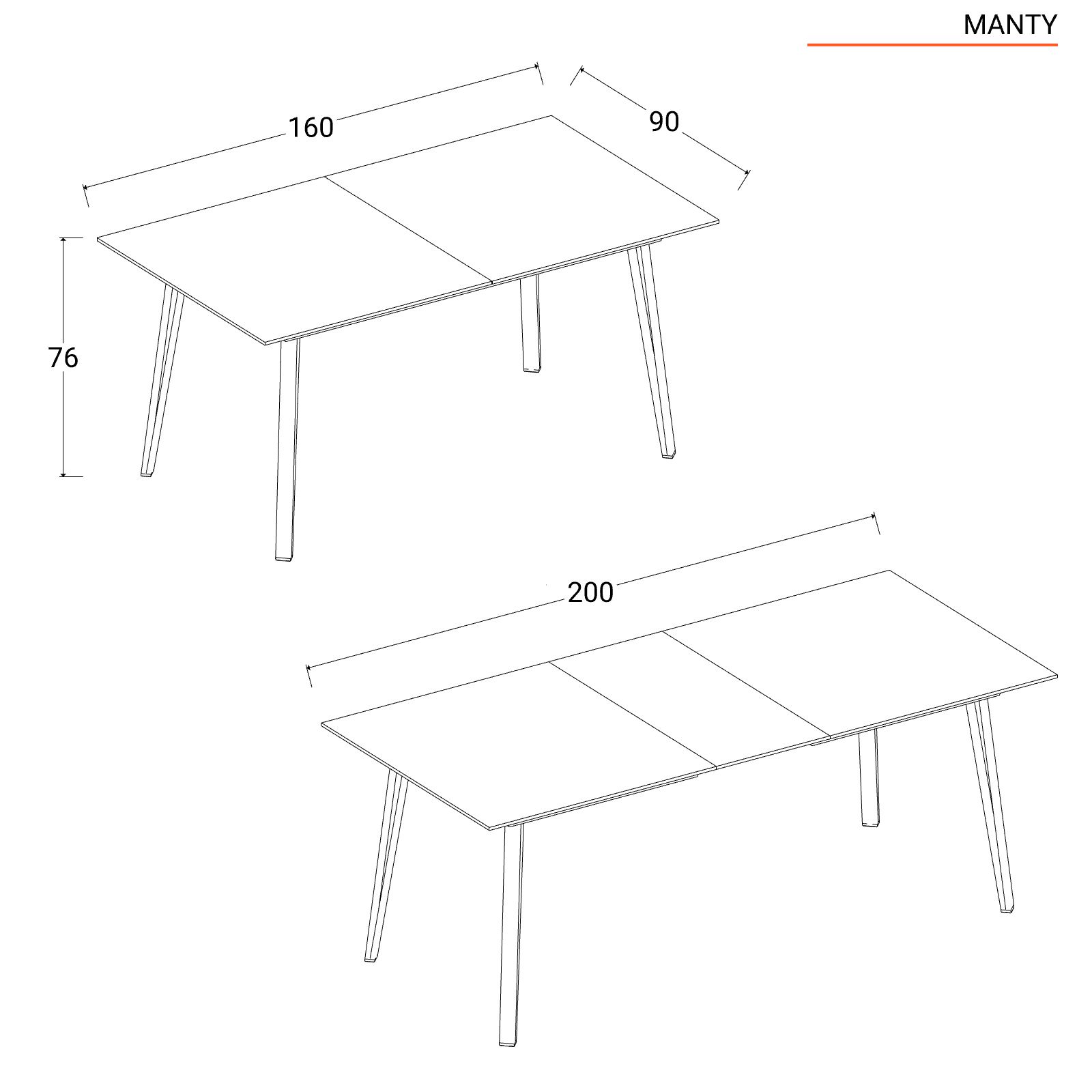 Tavolo allungabile 160-200x90 cm in legno rovere quercia e gambe dritte  nere - Manty