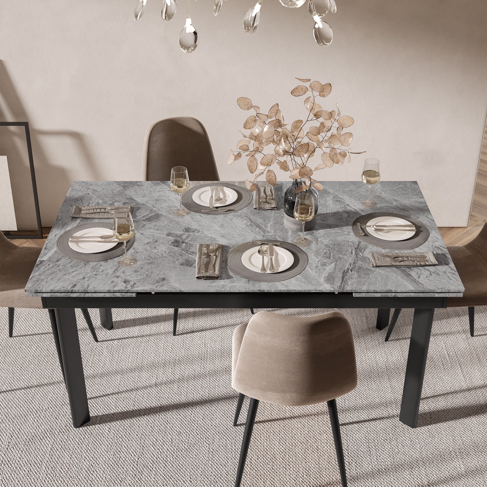 Tavolo allungabile 160-200x90 cm in ceramica grigio effetto marmo