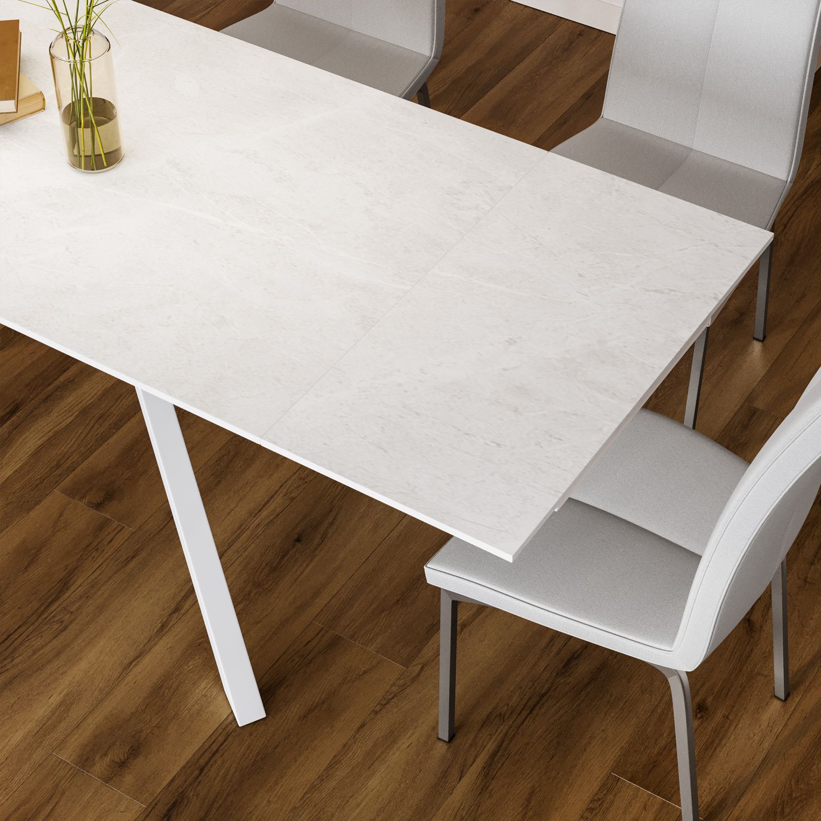 Tavolo allungabile 160-240x90 cm con top in ceramica effetto marmo bianco -  Mitford