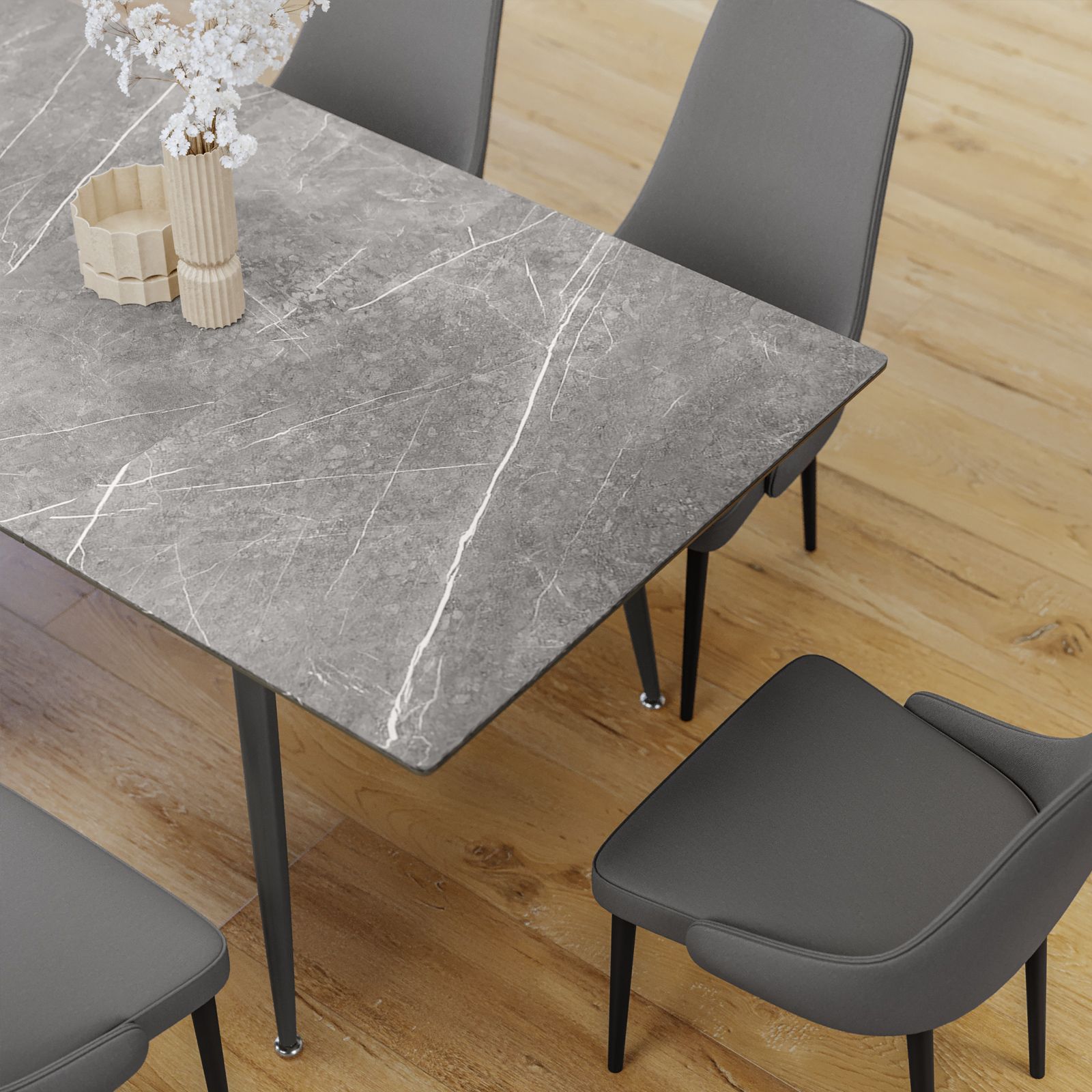 Tavolo da pranzo allungabile in Ceramica e Metallo Effetto marmo
