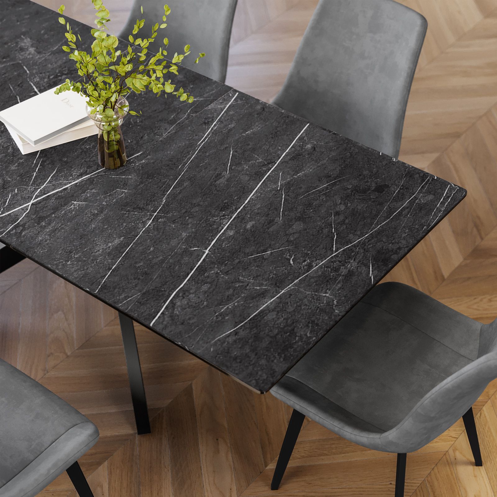 Tavolo Manta 180x90 piano ceramica effetto marmo nero