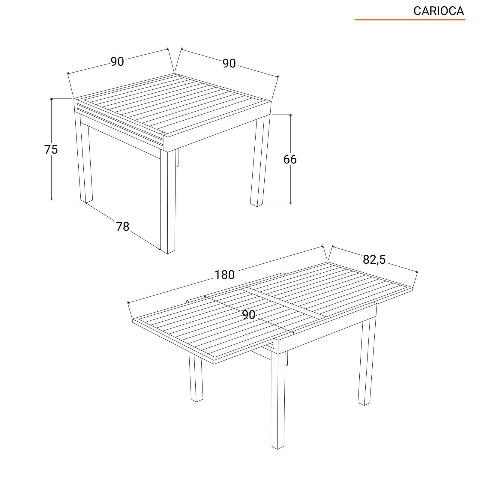 Tavolo da pranzo allungabile 90/180x100 cm in alluminio antracite - Carioca