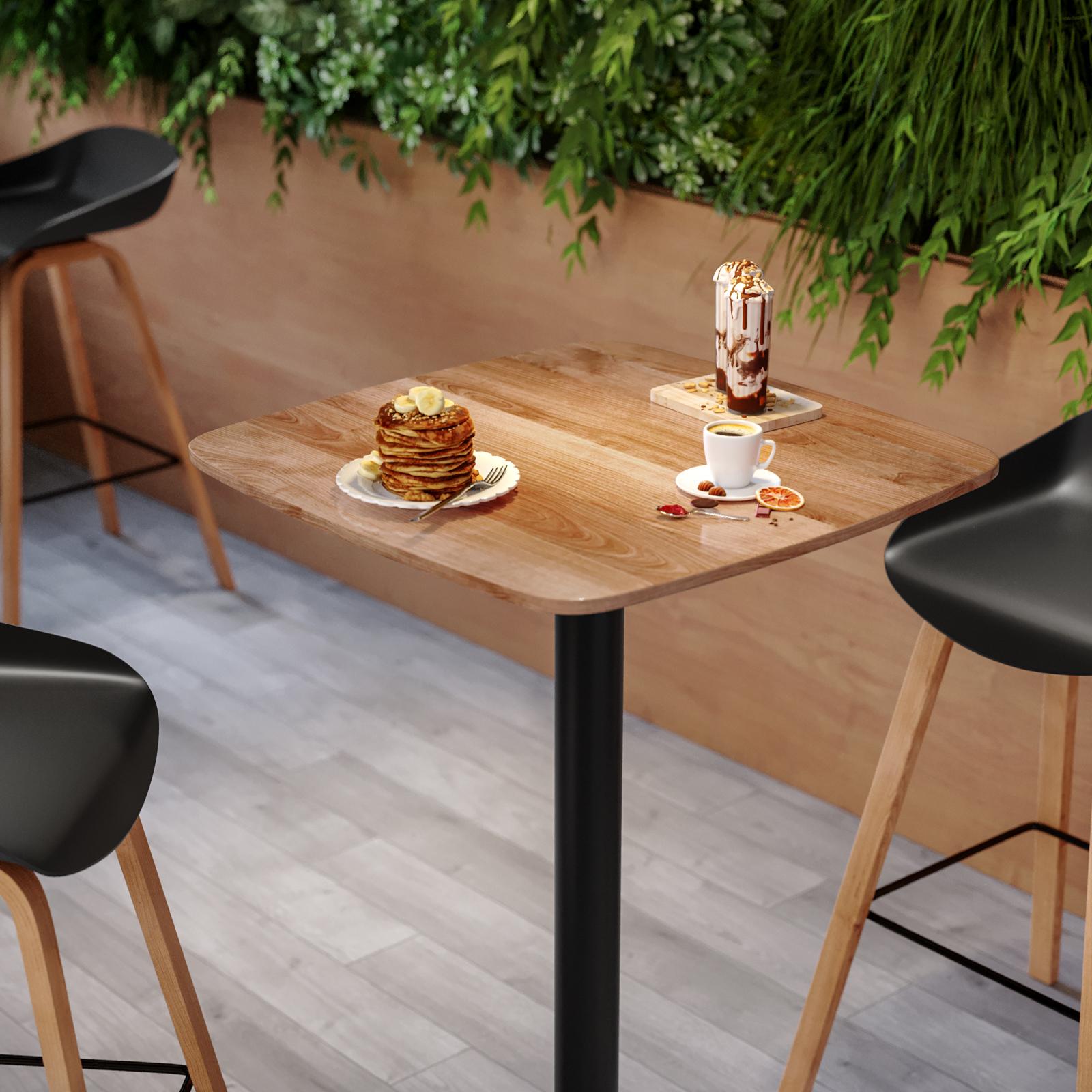 Tavolo alto 60x60 cm top effetto rovere scuro con bordi