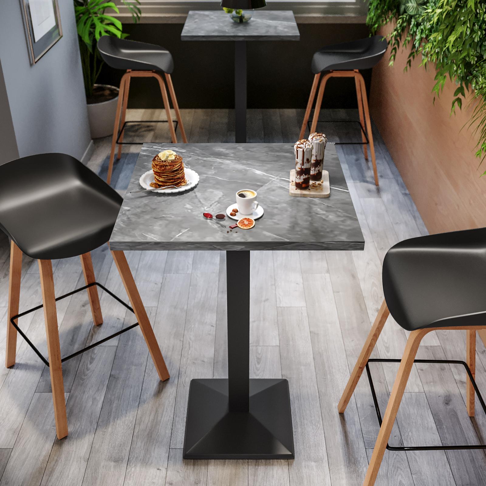 Tavolo alto 80x80 cm con piano effetto marmo grigio e struttura in