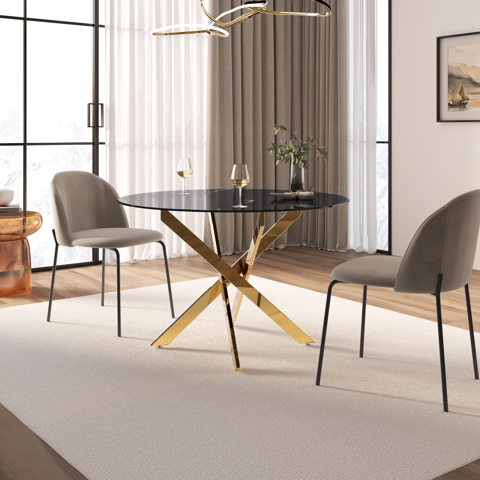 Tavolo Da Pranzo Rotondo Effetto Marmo Nero E Oro – Con Base In Metallo E Doppio Piano – Design Moderno Per 2-4 Persone, Diametro 110 Cm