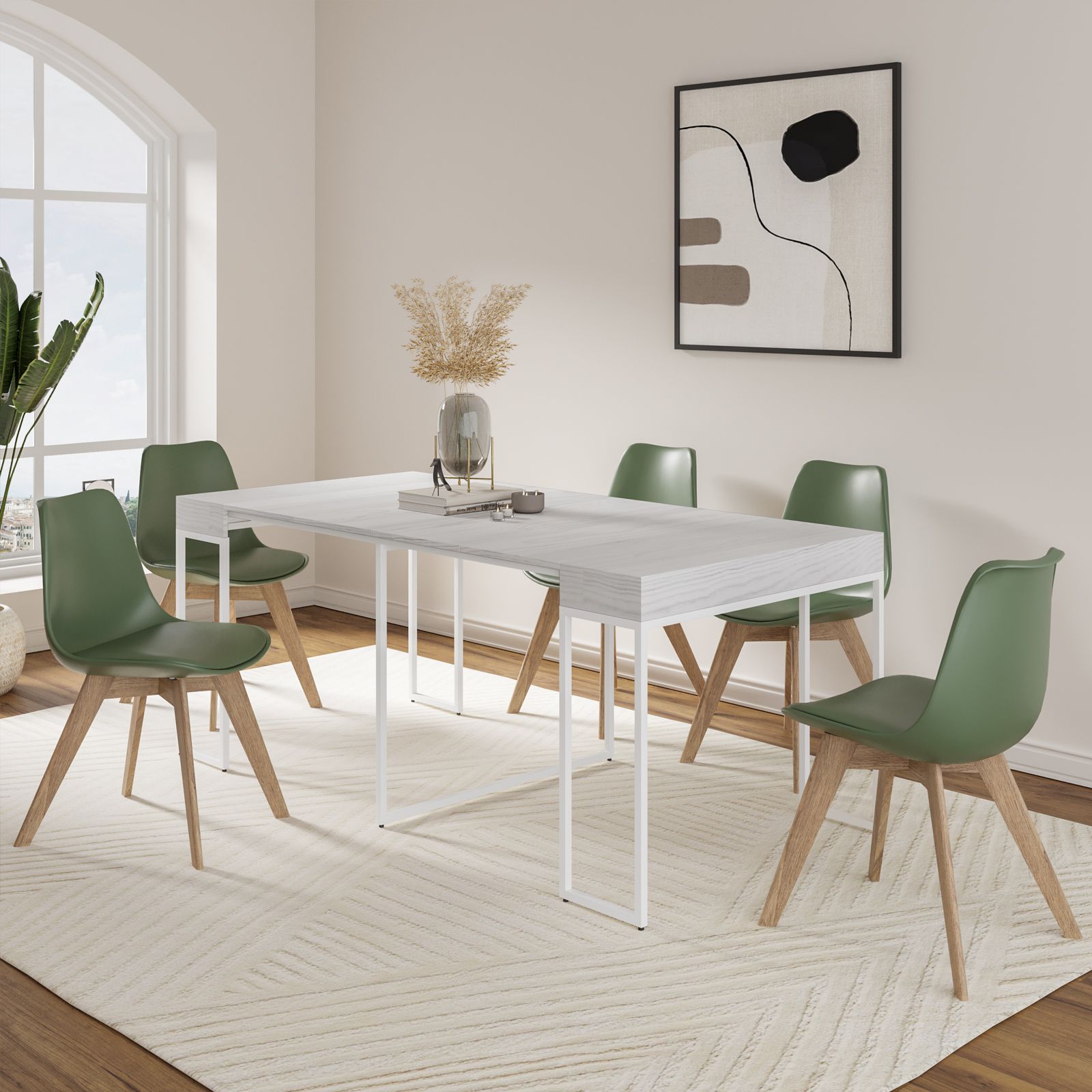 Tavolo consolle allungabile 50-185x90 cm con top in legno e struttura in  metallo bianco - Breeze