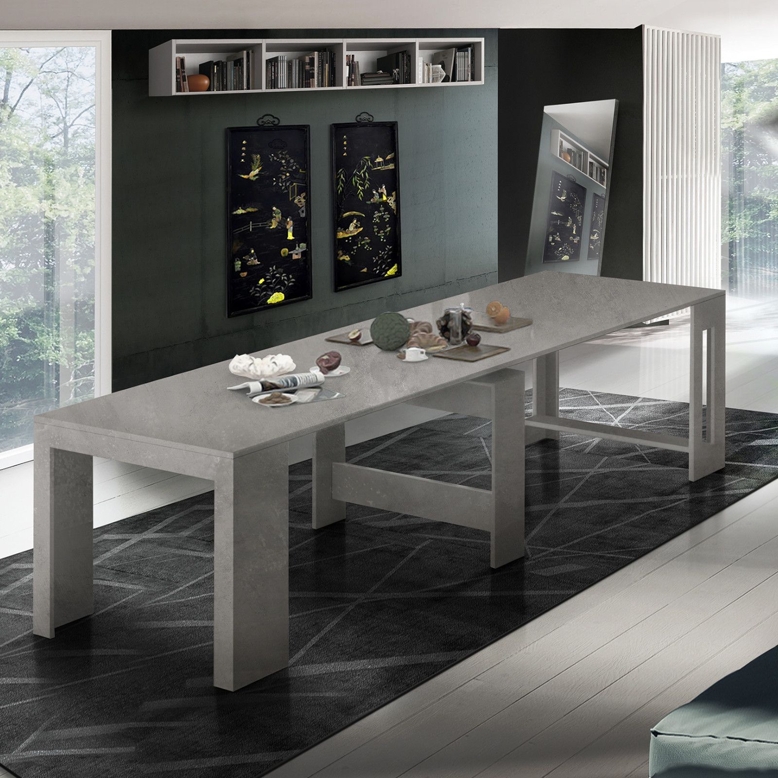 51,6x90x77 cm Tutto in uno! Kit tavolo console con panche - Acero