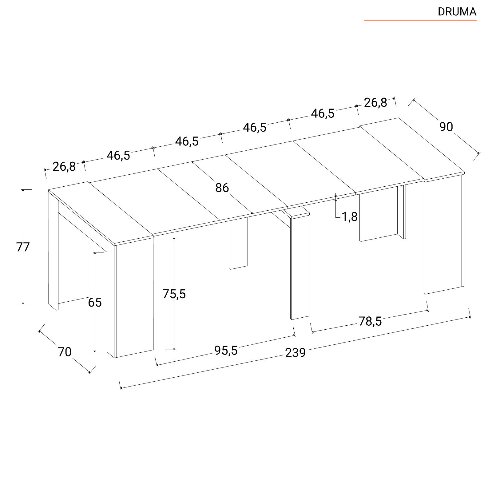 Tavolo consolle allungabile 54-239x90 cm in legno rovere nordico - Druma