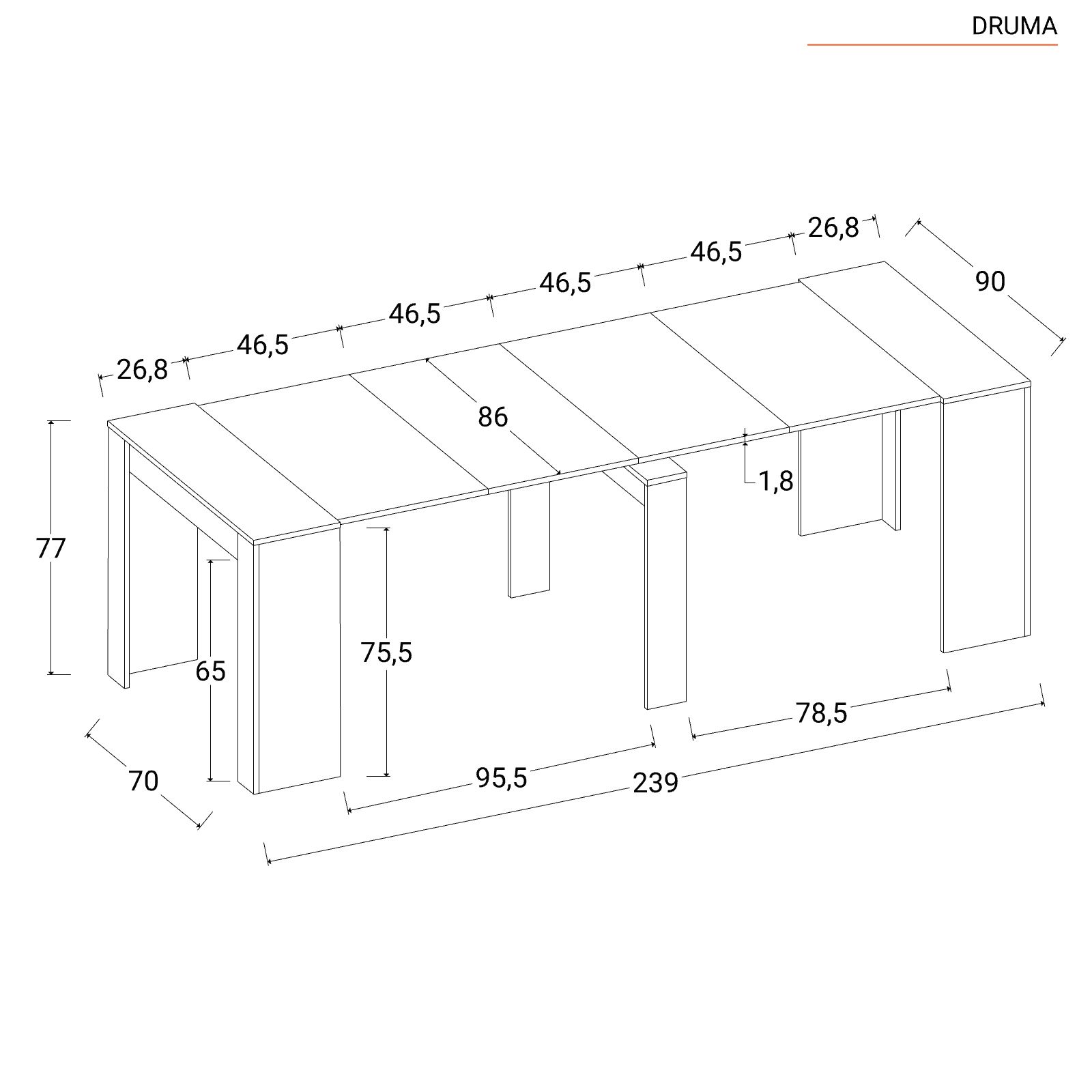 Tavolo/consolle estensibile da 54 a 239x90cm in legno rovere grigio. Fino a  10 posti a sedere