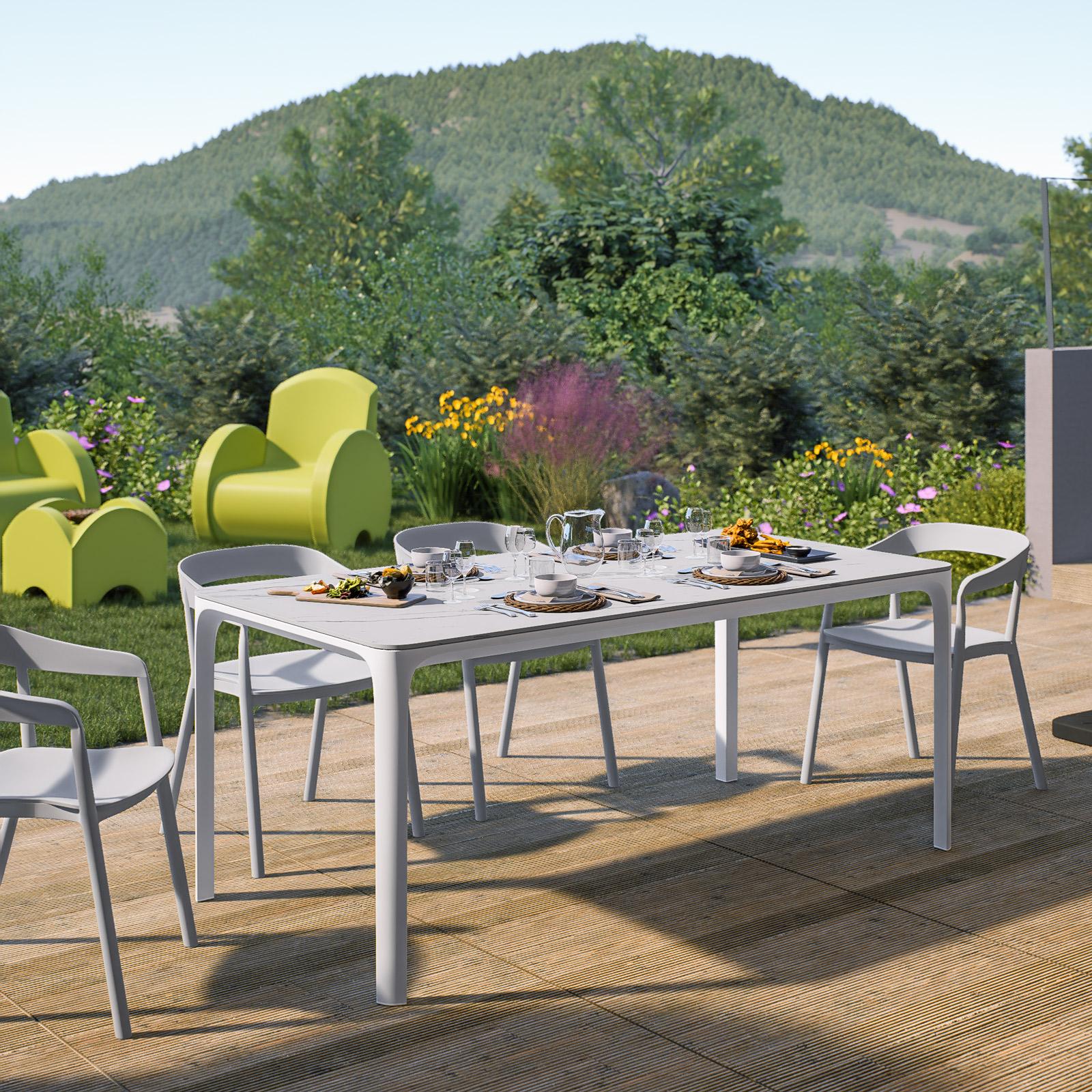 Tavolo da giardino 180x90 cm in alluminio bianco con top effetto