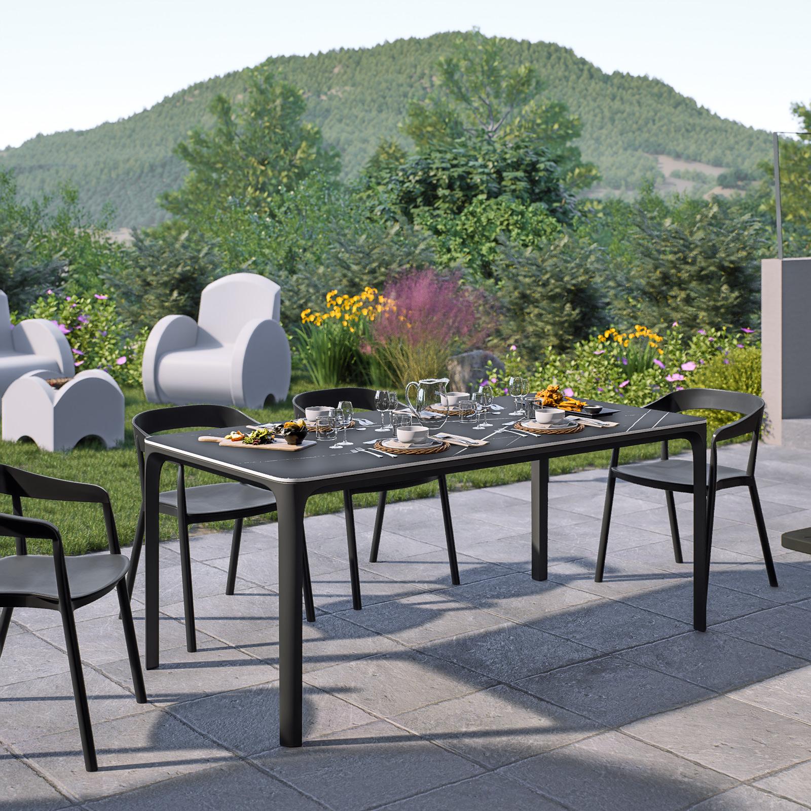 Tavolo da giardino 180x90 cm in alluminio nero con top effetto