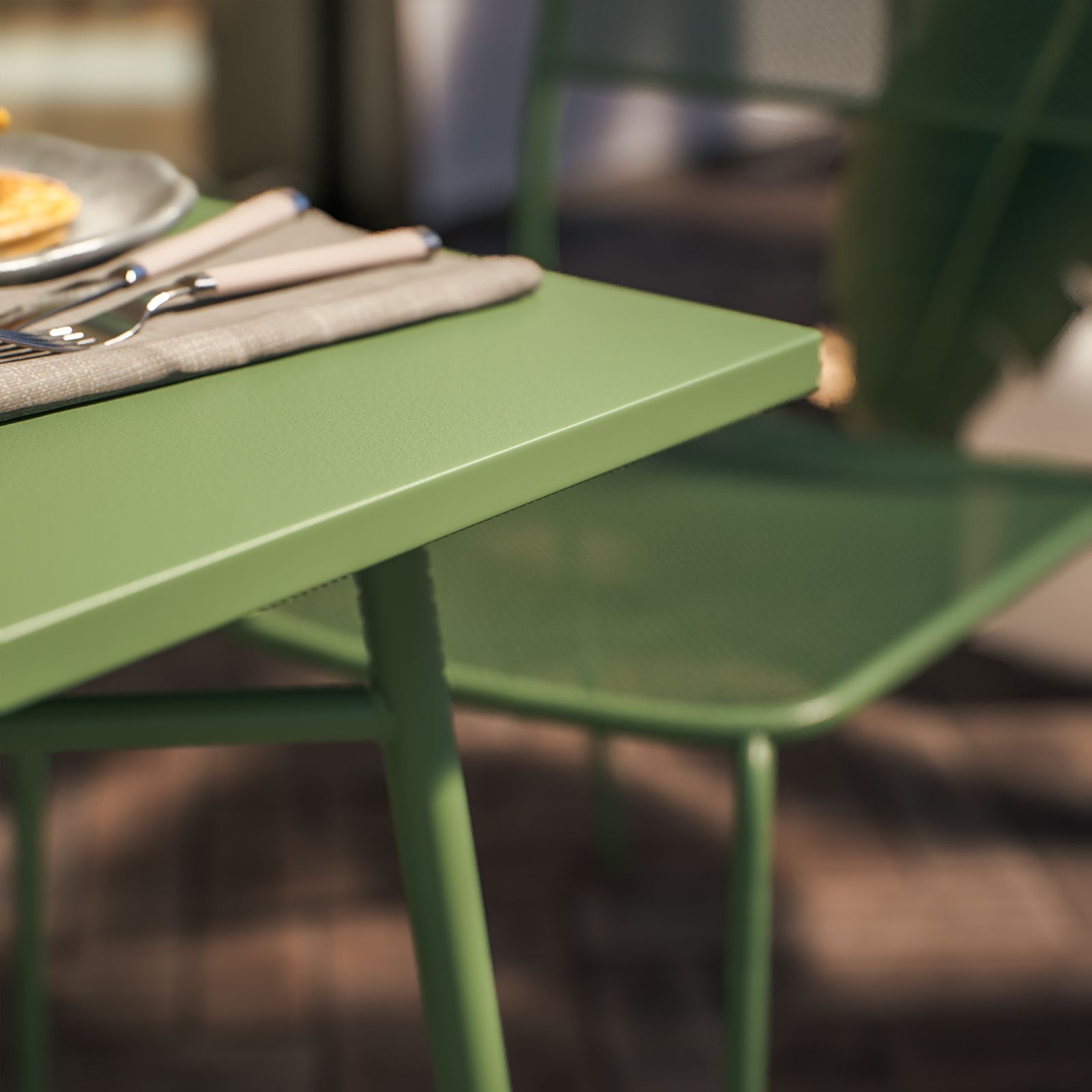 Set pranzo tavolo 70x120 cm e 4 sedie in acciaio verde bosco - Faber