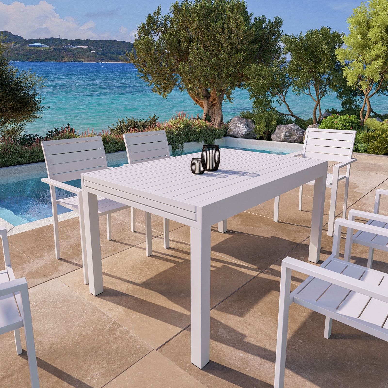 Offerta! Tavolo da giardino allungabile HAWAII in alluminio BIANCO cm 135 /  270 X 90 H 75