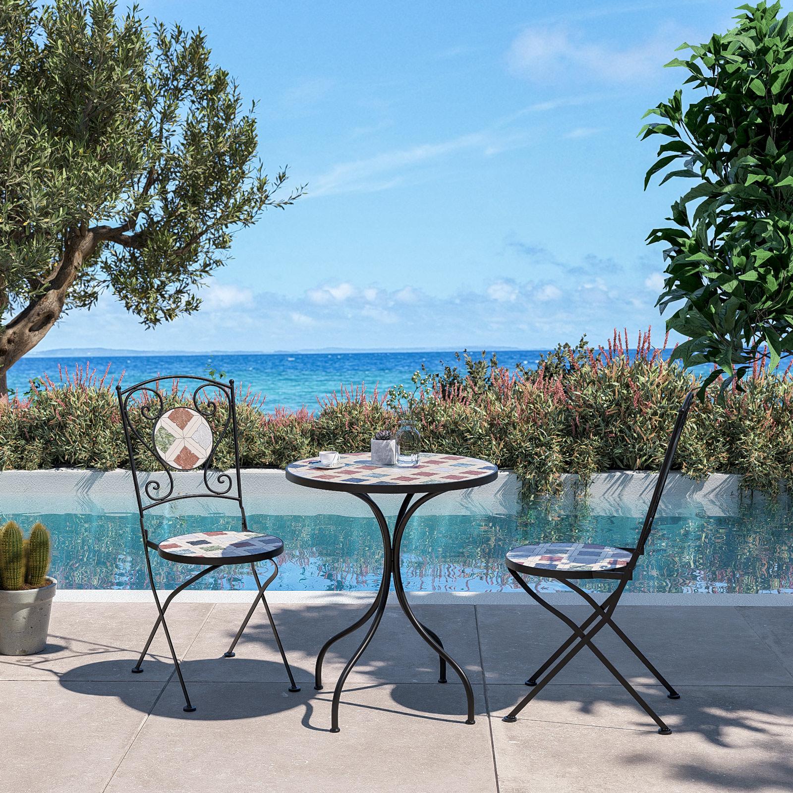 Tavolo Rotondo Da Esterno CO. S.r.l. – Diametro 80 Cm H 75 – Struttura In Metallo Grigio E Piano In Simil Maiolica – Per Giardino E Balcone