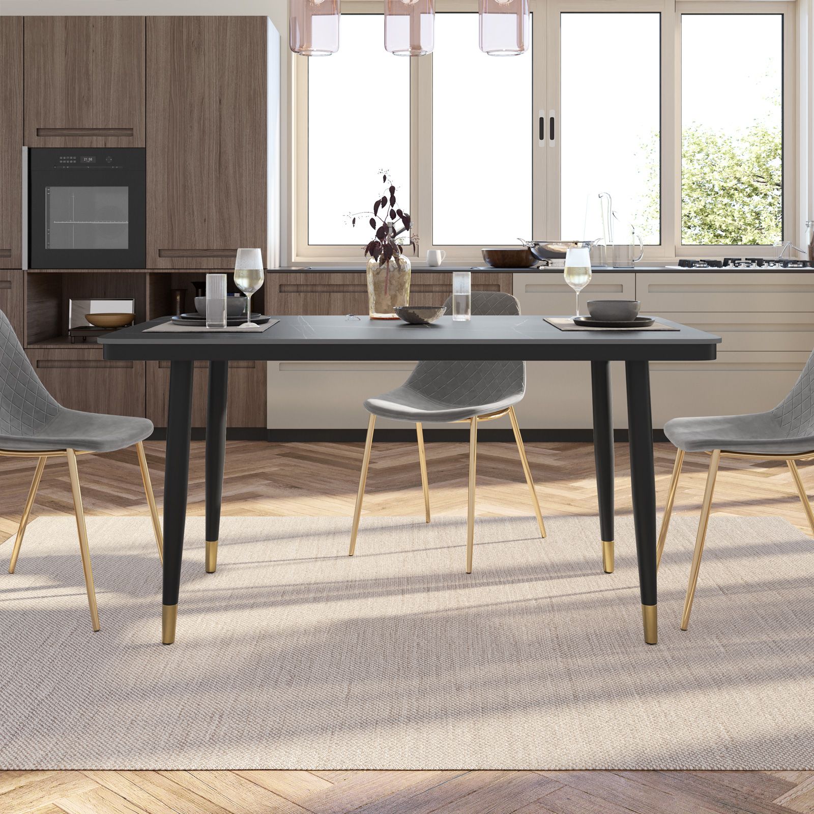 Tavolo da pranzo 150x90 cm con piano in ceramica nero - Amilcare