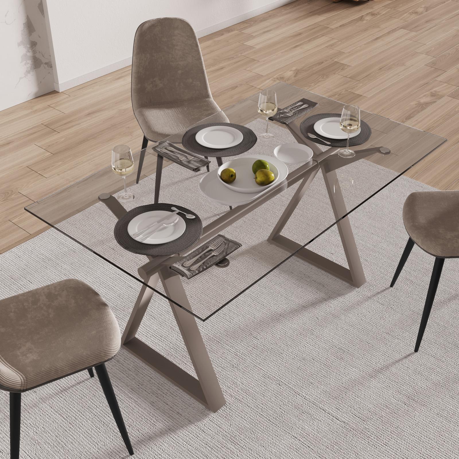 Tavolo da pranzo 180x90 cm piano vetro temperato 10 mm e base in acciaio grigio - Masao