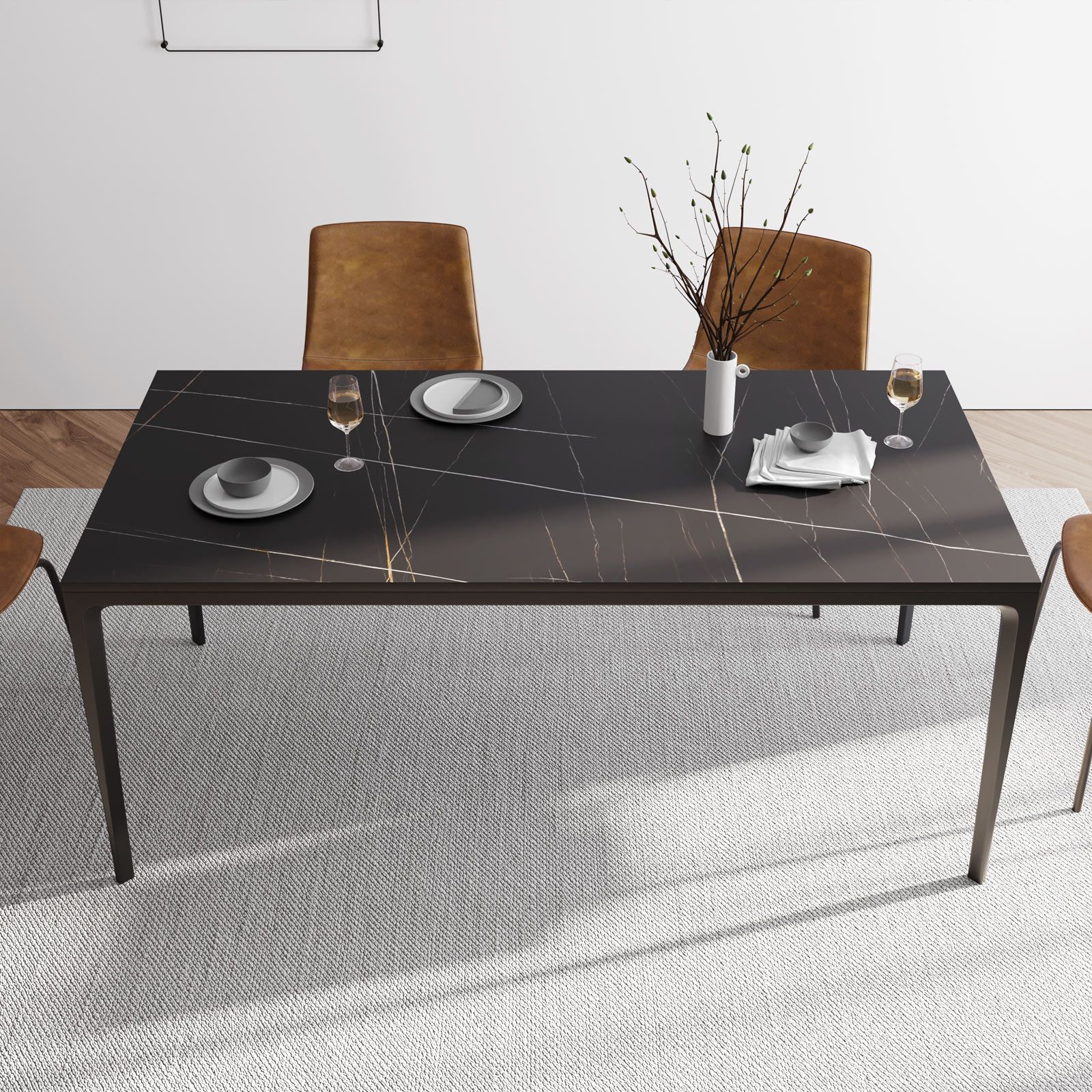 Tavolo da pranzo 180 x 90 cm in gres porcellanato nero - Springfield