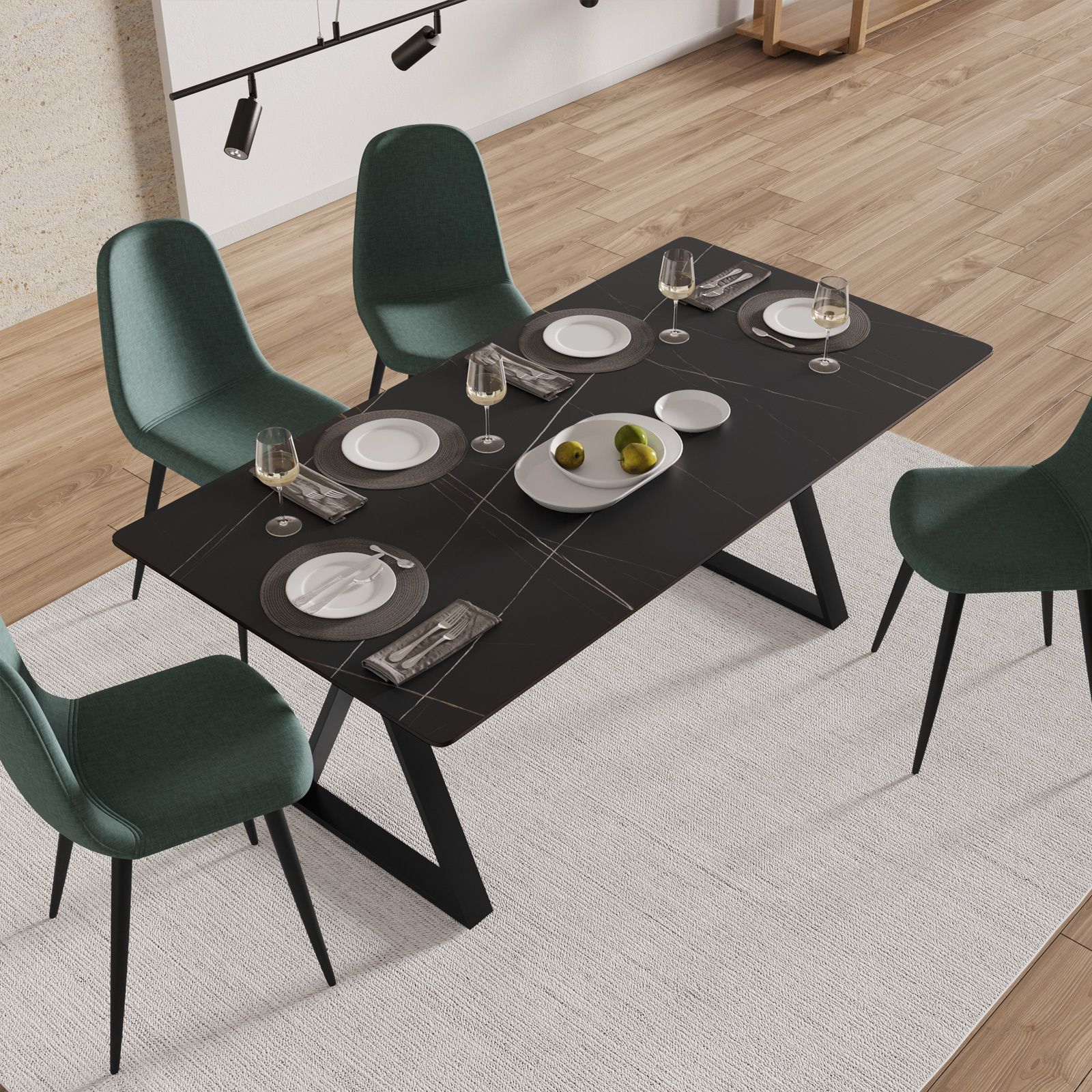 Tavolo da pranzo 180x90 cm piano ceramica 12 mm e base in metallo nero -  Masao XL