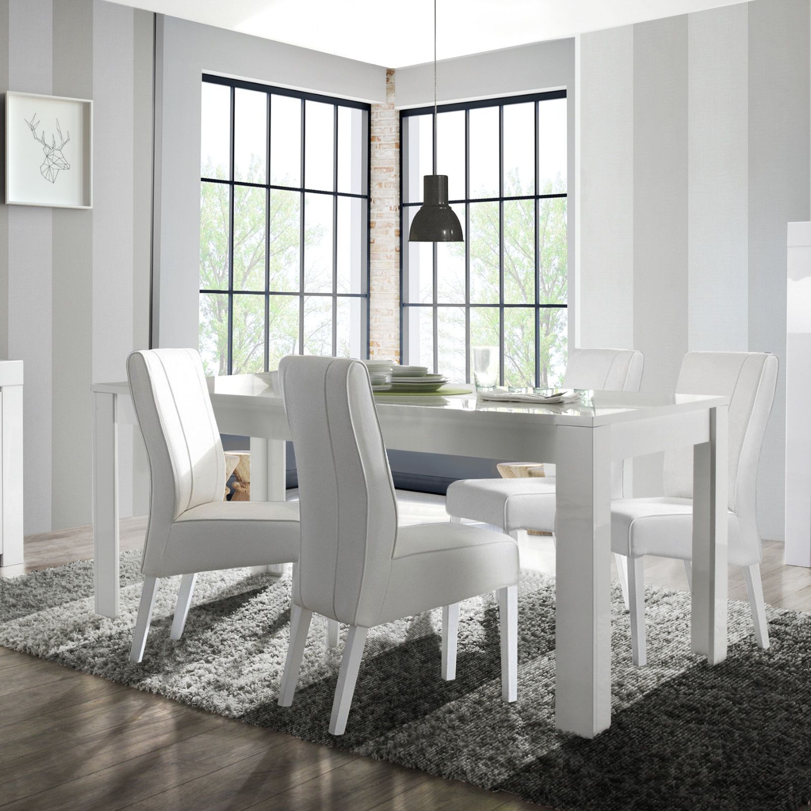 Tavolo da pranzo allungabile 180-228x90 cm in legno color bianco lucido -  Tauri