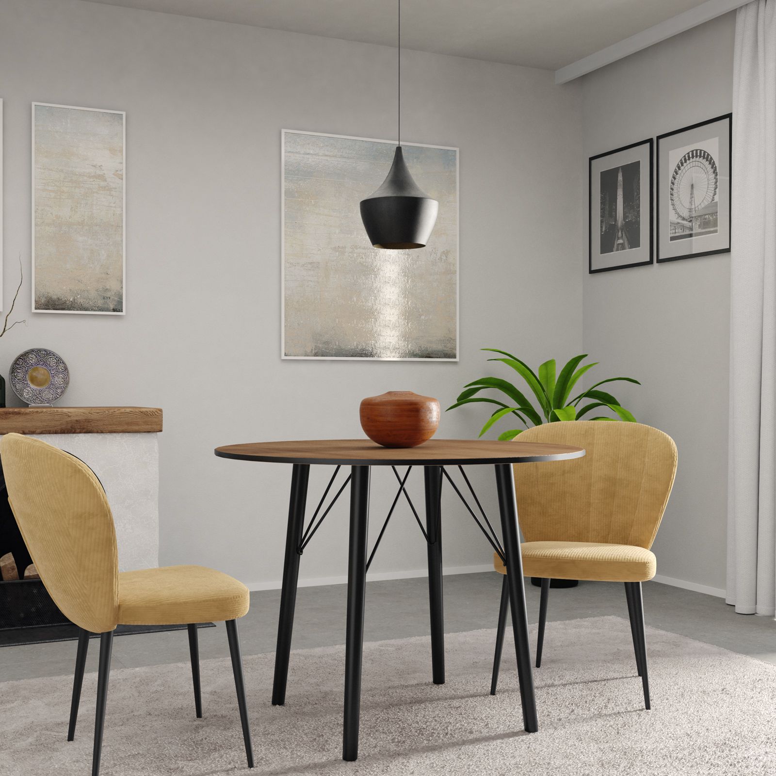 ChooChoo Tavolo Da Pranzo Rotondo 110 Cm In Legno – Stile Fattoria, 4 Posti, Struttura In Acciaio