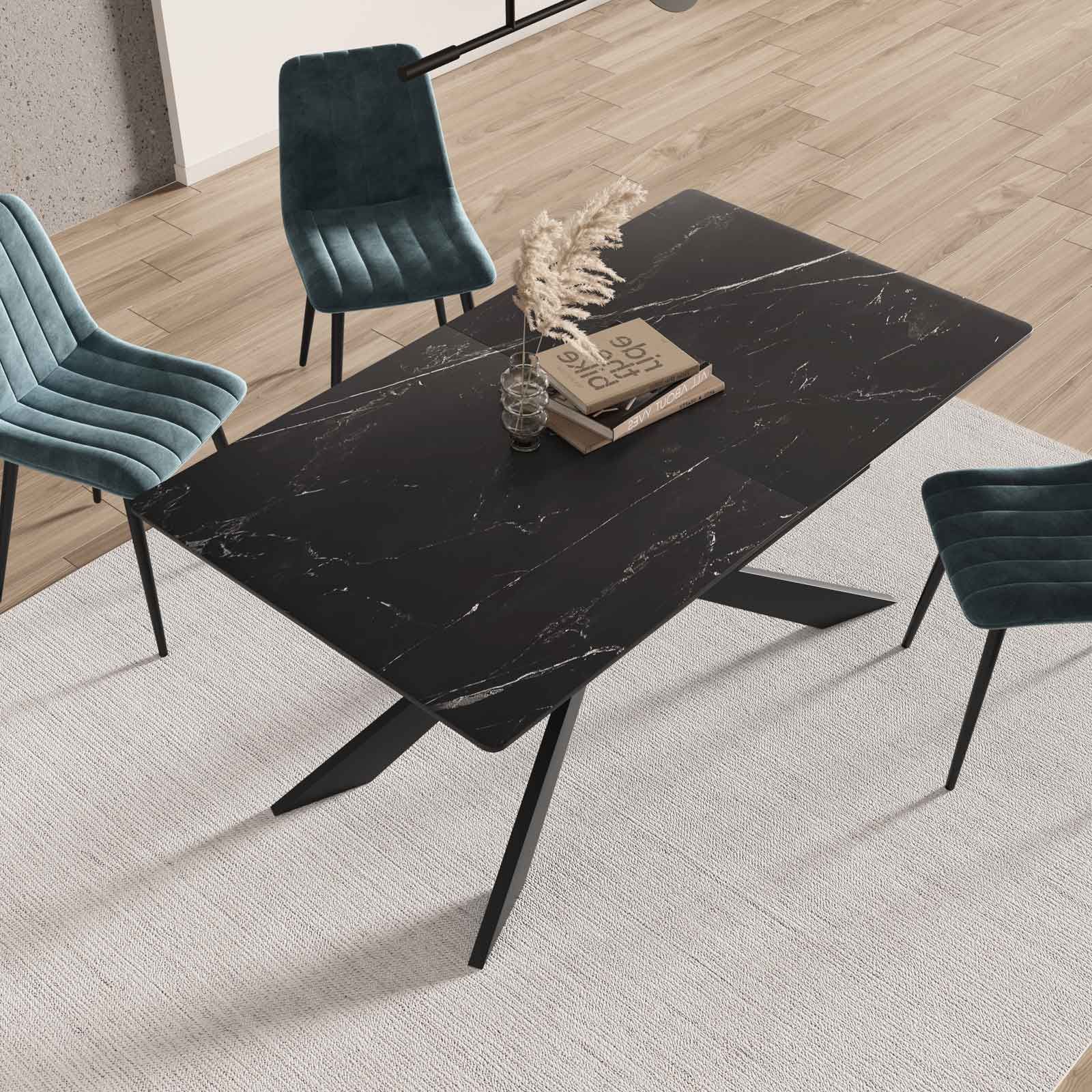 Tavolo allungabile 160-200x90 cm top in ceramica effetto marmo con gambe in  metallo nero - Augusto