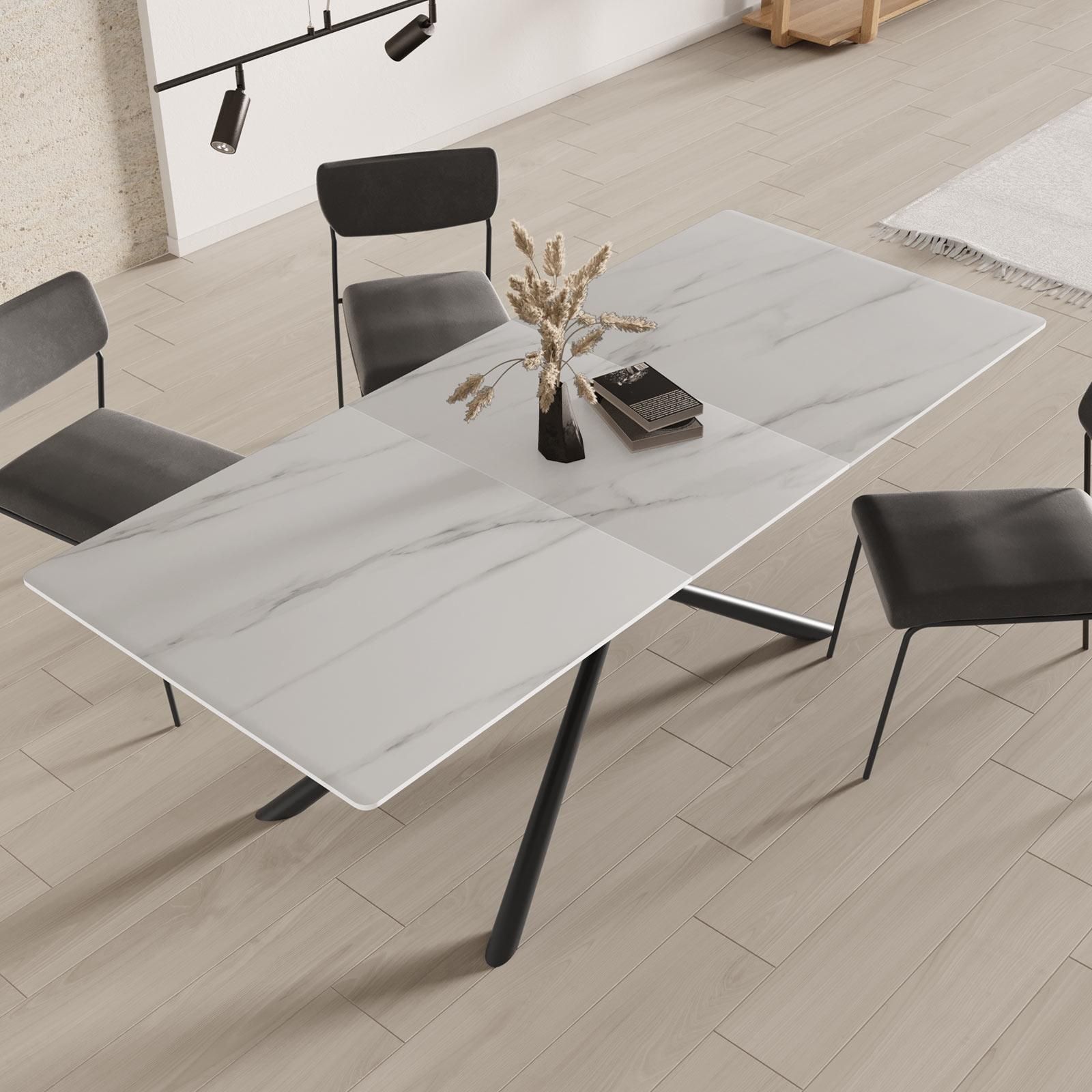 Tavolo allungabile 160-200x90 cm in ceramica grigio effetto marmo - Augusto