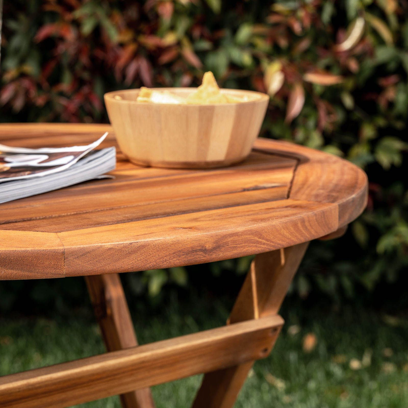 Tavolo Rotondo 90 Cm Pieghevole Per Esterno Giardino In Legno Di Teak Certificato Sa734