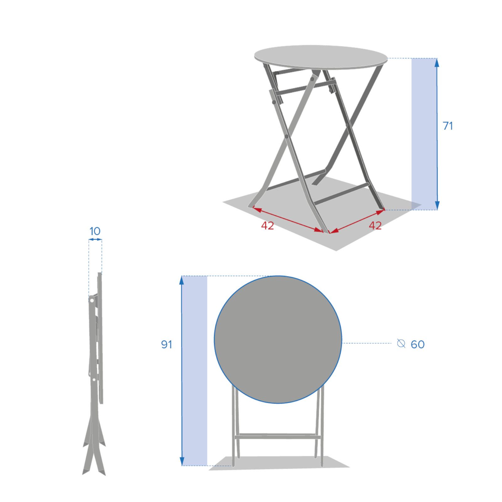 Tavolo da giardino pieghevole Ø 60 cm in acciaio blu pavone - Atelier