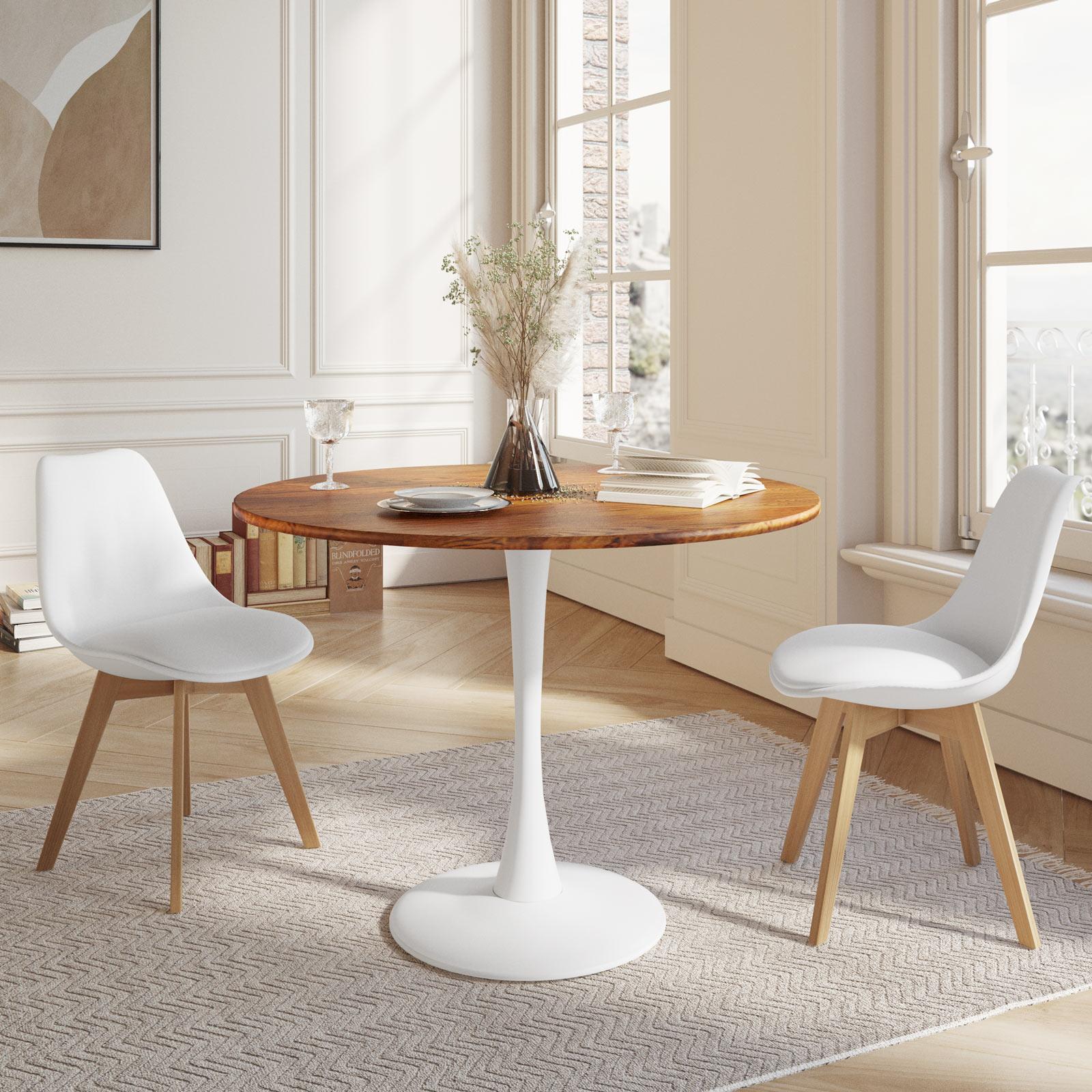 Tavolo rotondo 100 cm in legno rovere con base bianca Tulipano