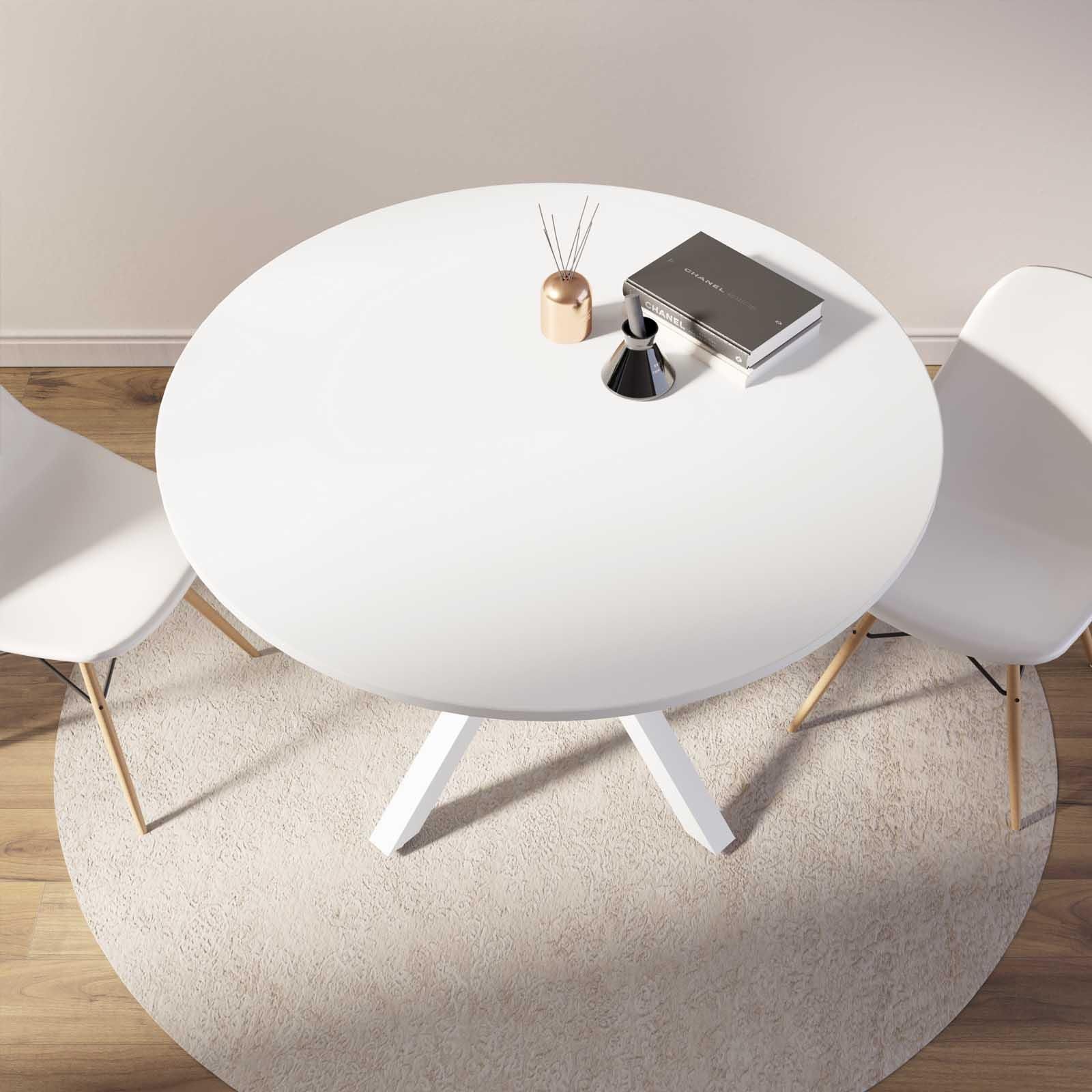 Tavolo rotondo 120 cm in legno con gambe incrociate in metallo bianco -  Focal