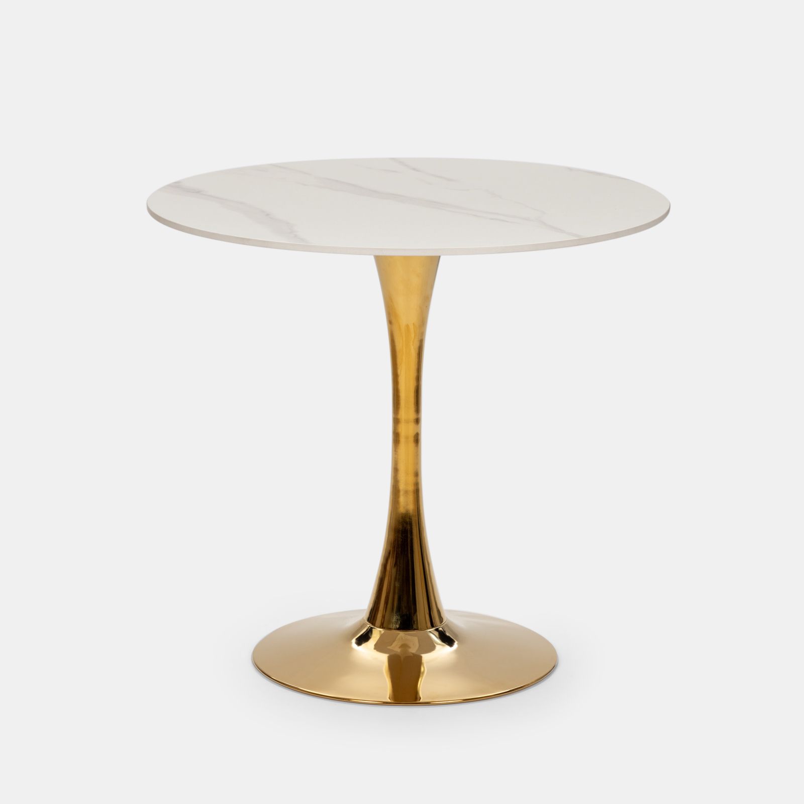 Tavolo da pranzo rotondo 80 cm con piano effetto marmo bianco e oro -  Tulipano