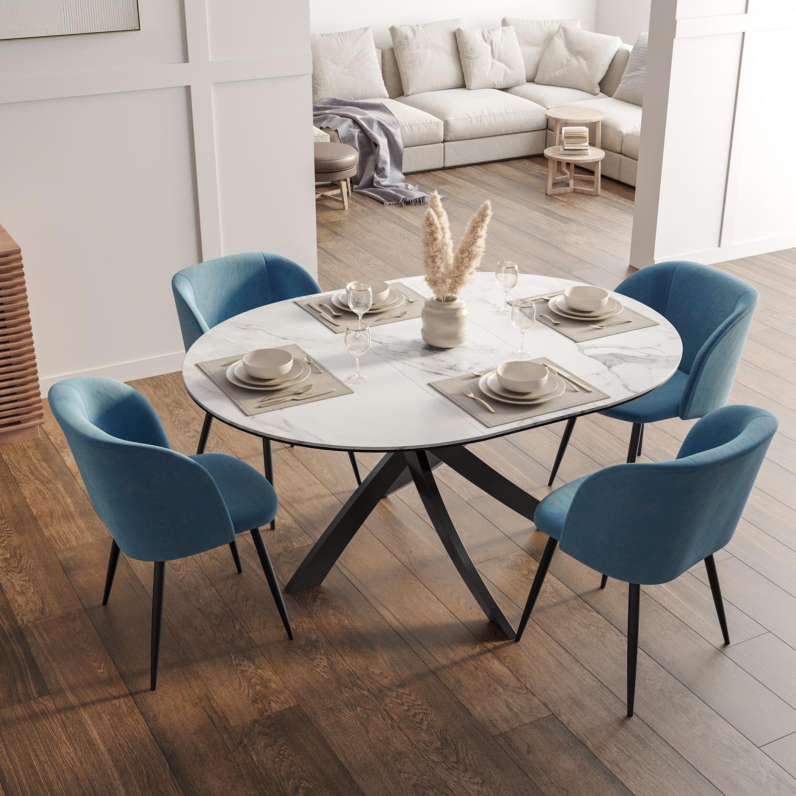 Tavolo rotondo allungabile 120-160 cm top in vetro effetto marmo