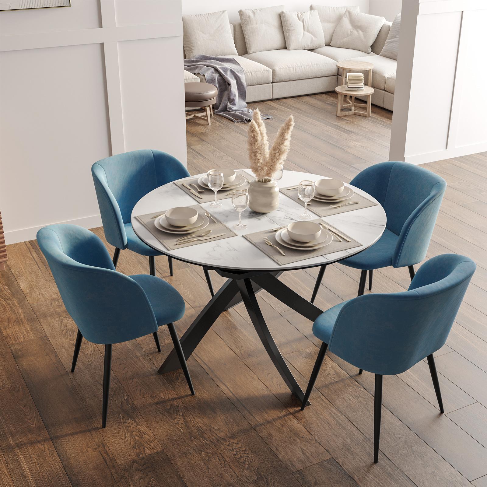 Tavolo rotondo allungabile 120-160 cm top in vetro effetto marmo