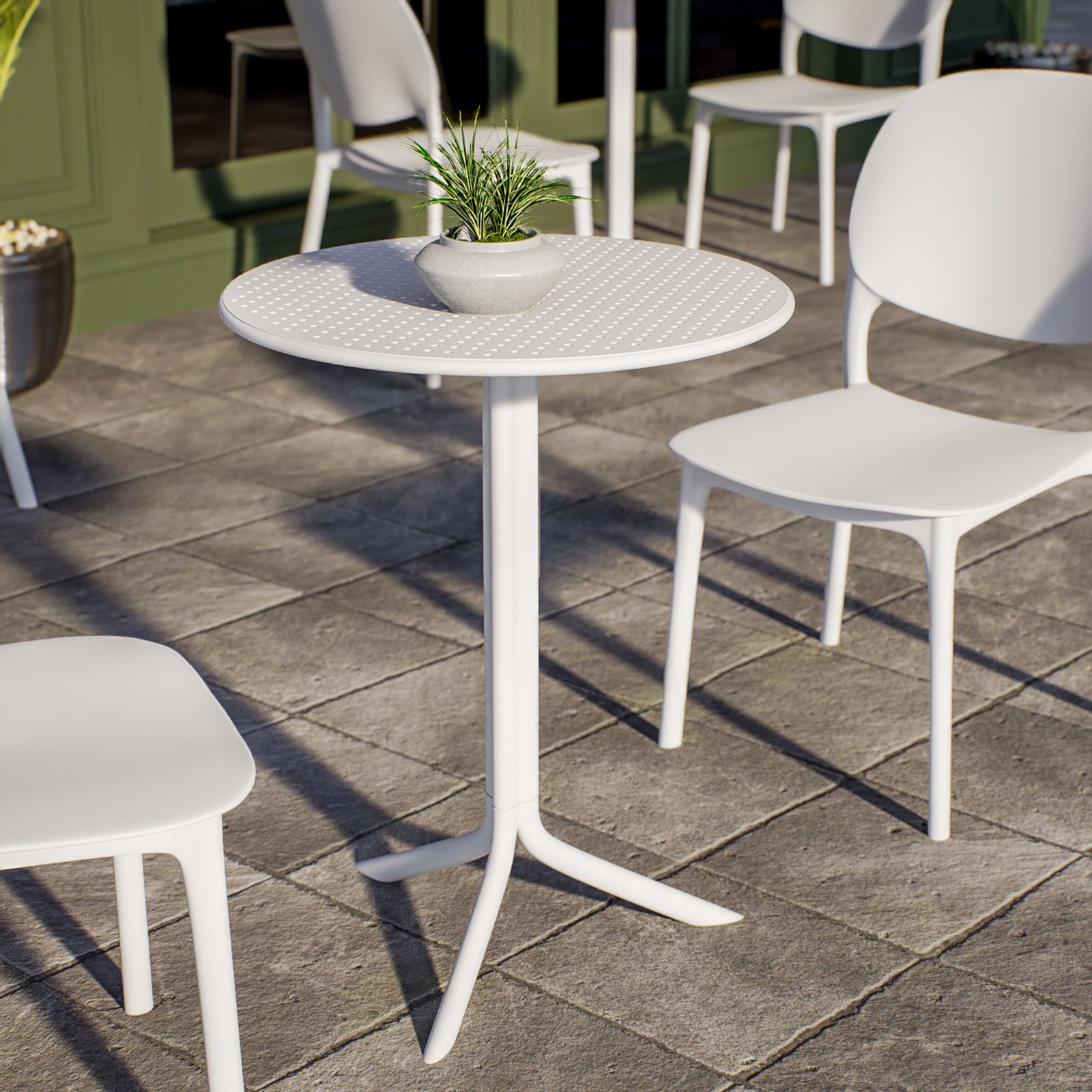 Tavolo Da Giardino Rotondo CLP Lacota 60 Cm - In Polipropilene Resistente A UV E Intemperie, Colore Bianco