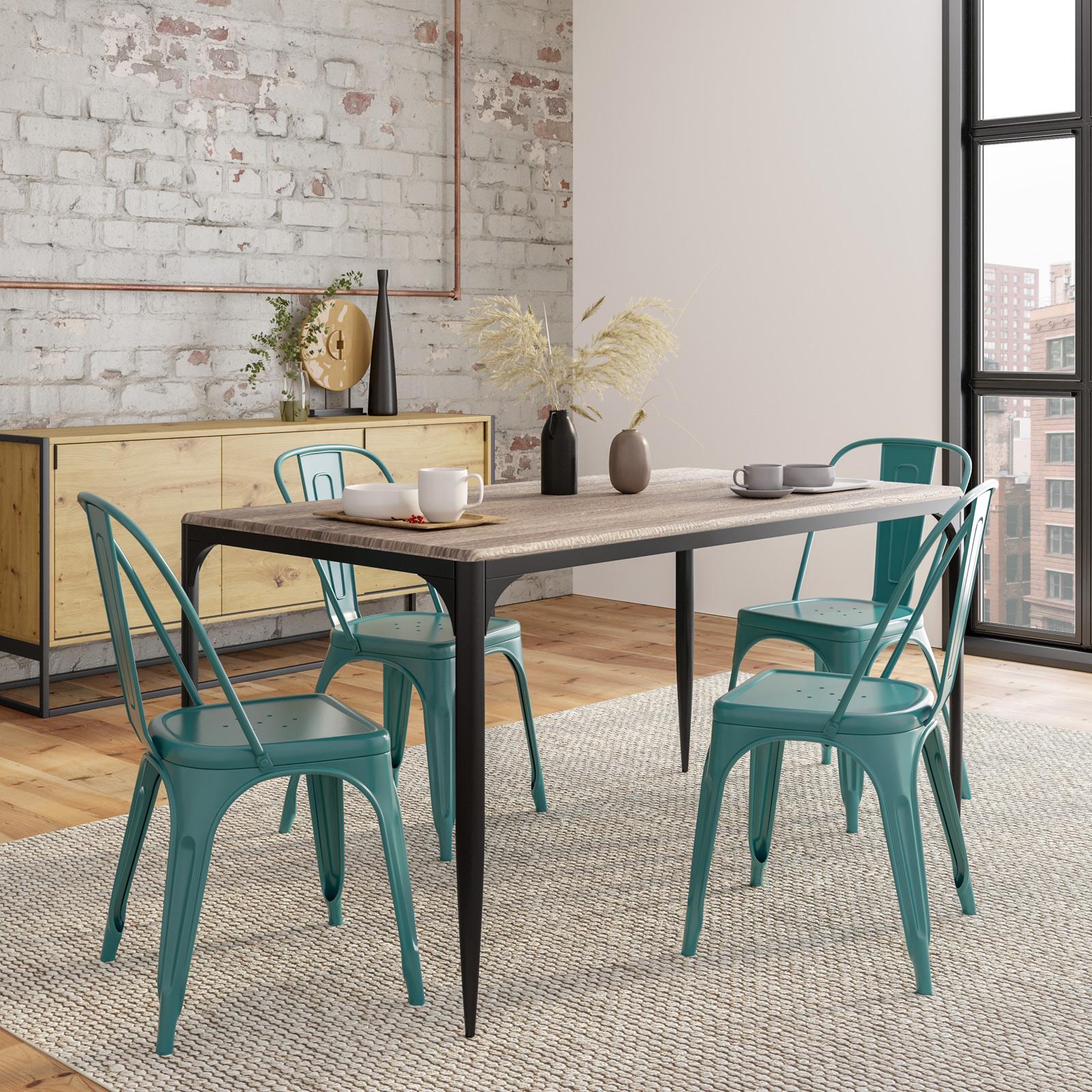 Tavolo stile industrial 150x80 cm top effetto rovere chiaro e