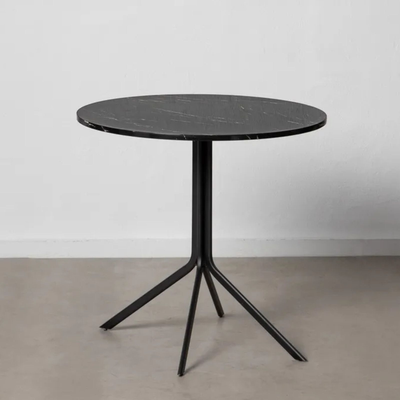 Tavolo tondo pieghevole 80 cm in metallo e piano effetto marmo
