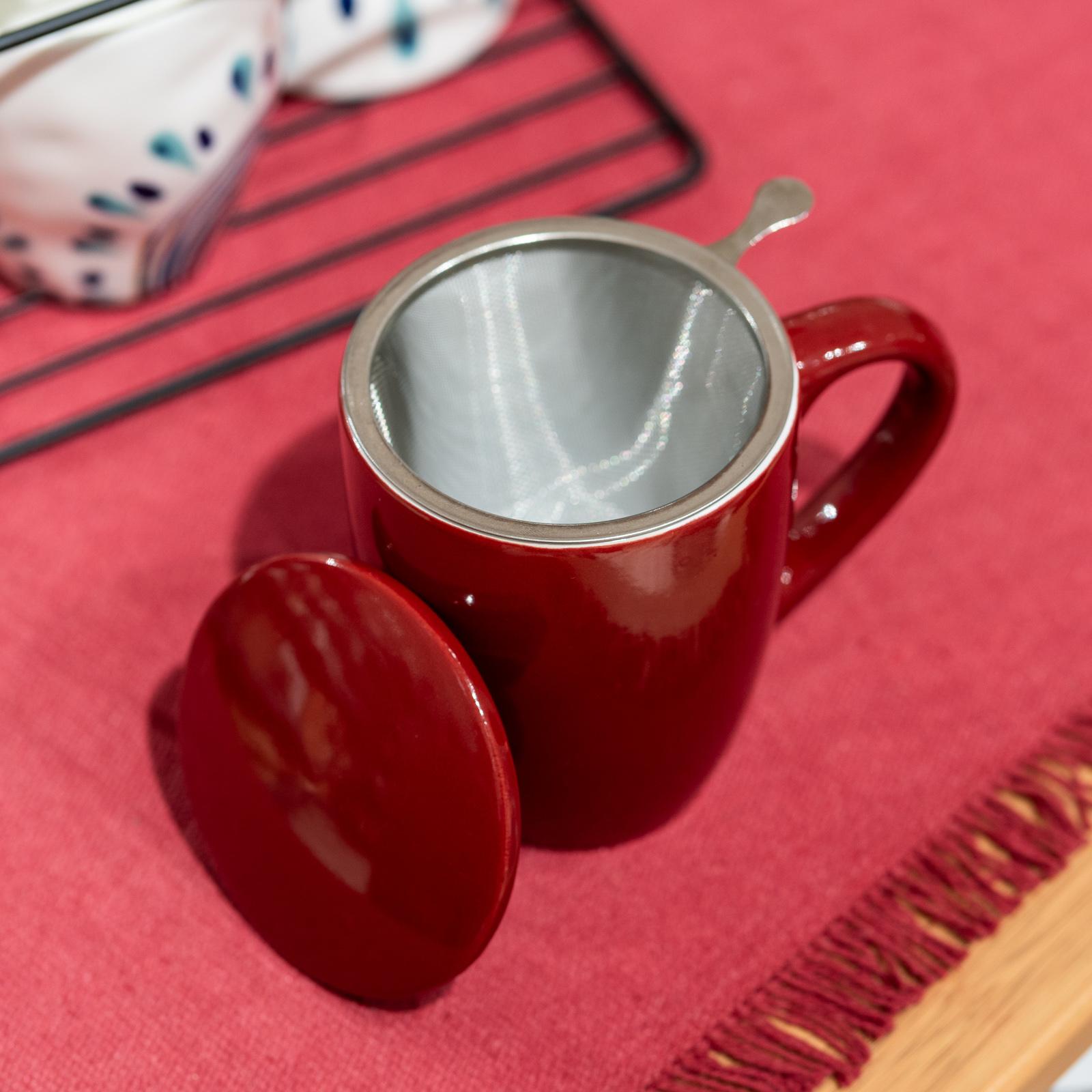Tazza Ceramica Zen Gradient Con Coperchio E Filtro | 330 Ml Stile Rustico Con Manico In Legno | Per Tè E Infusi