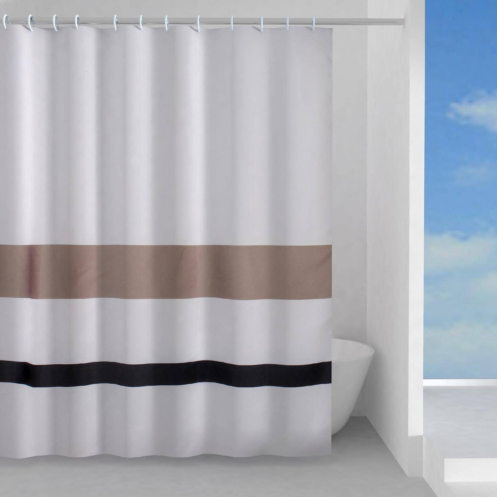 Tenda doccia in tessuto bianco con righe color marrone e nero 240 cm -  Living di Gedy