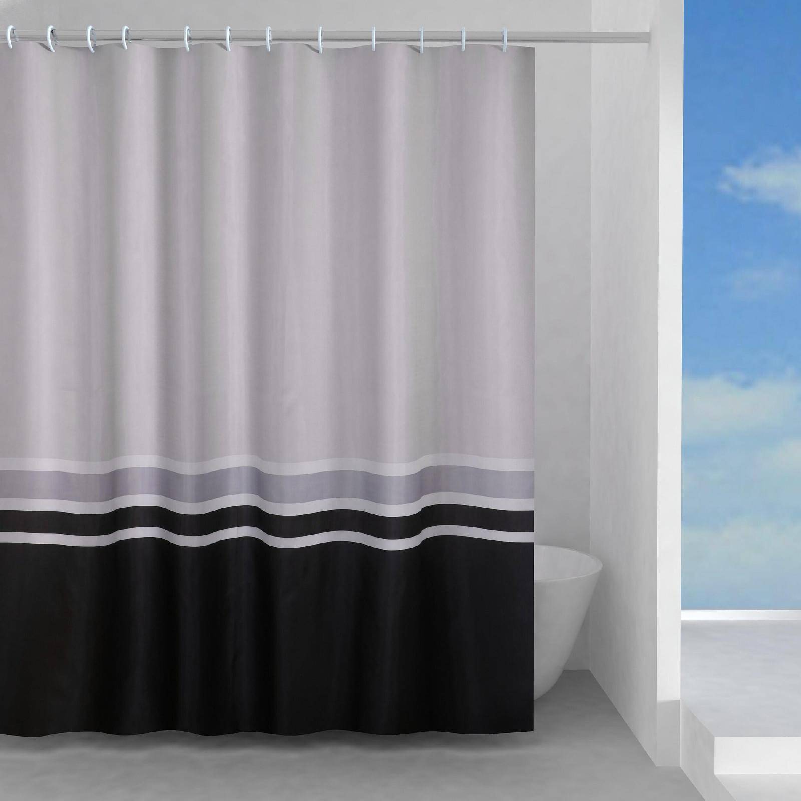 Tenda doccia o vasca in tessuto 240x200 cm con righe nere e grigie -  Elegance di Gedy