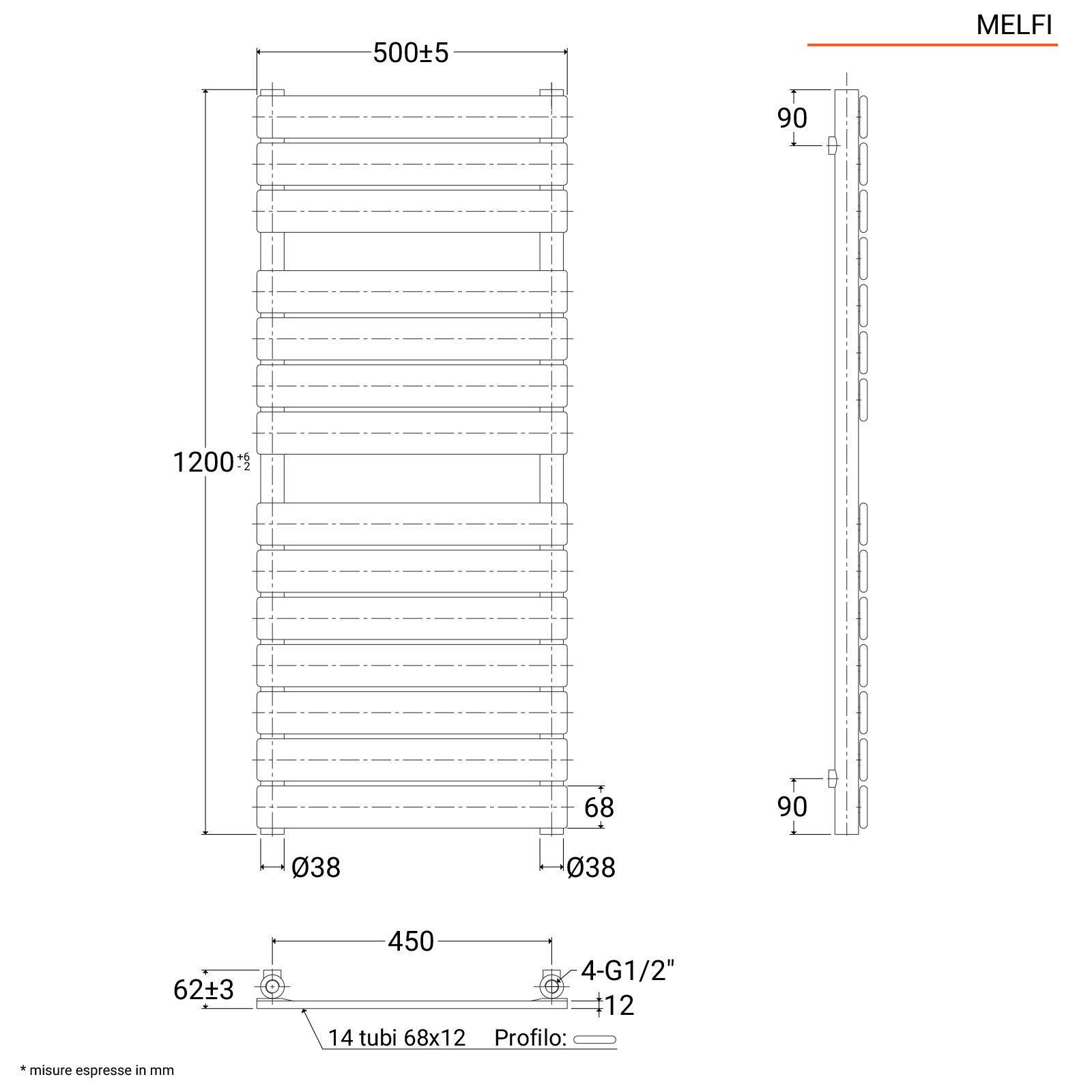 Termoarredo a tubo piatto 1700x500 mm cromato - Melfi