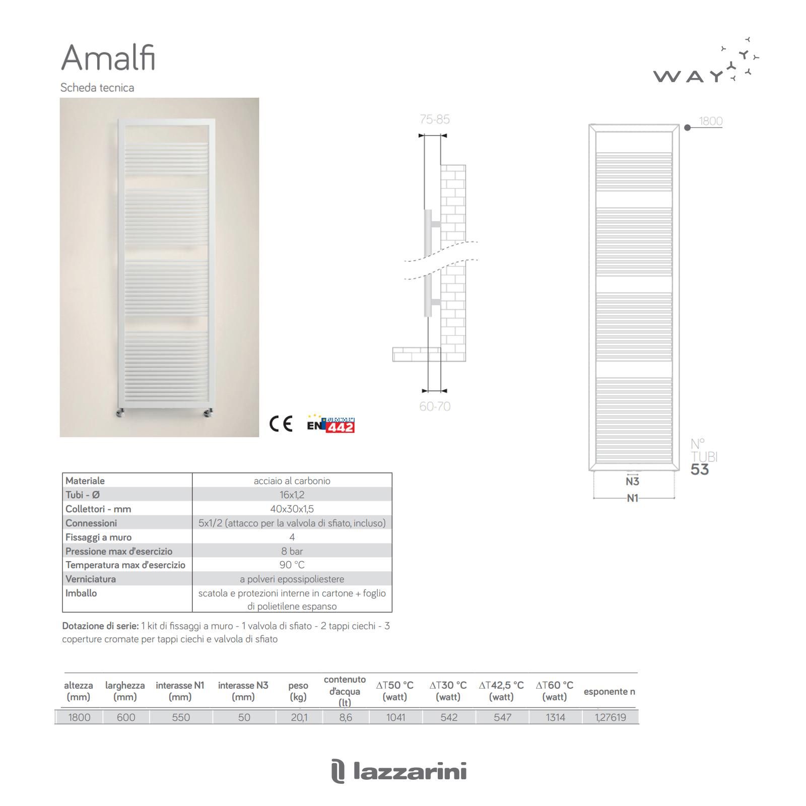 Termoarredo 600x1800h mm in acciaio al carbonio color antracite - Amalfi di  Lazzarini