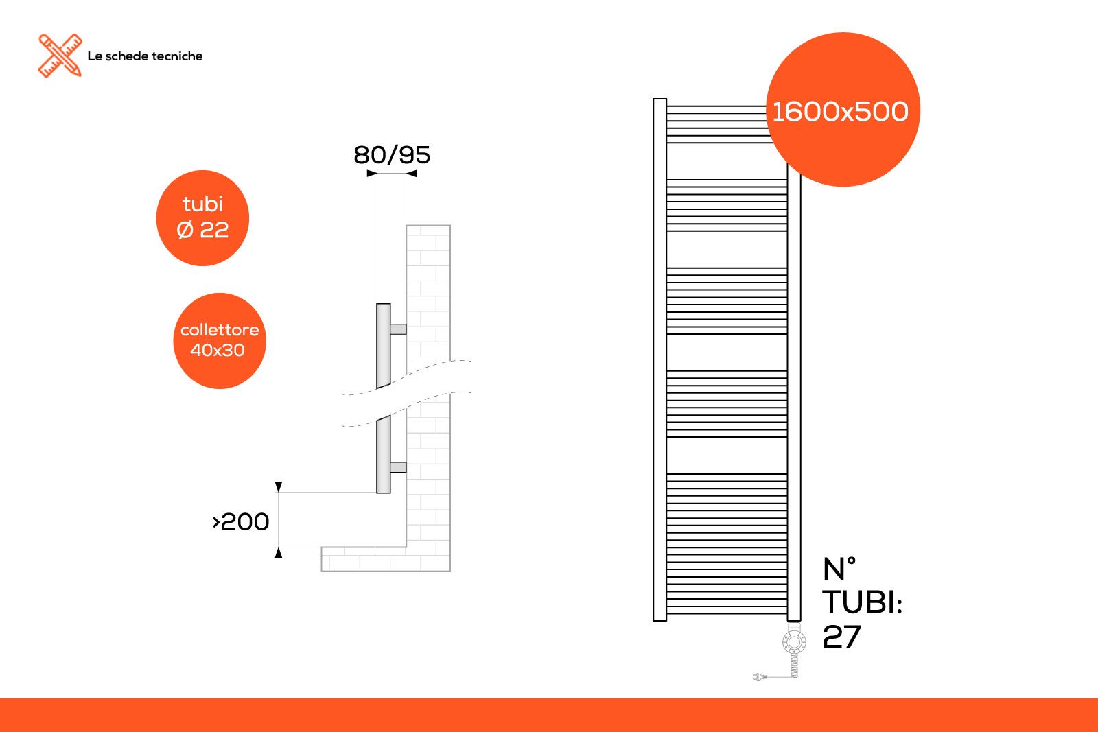 Termoarredo elettrico 720x400 mm potenza 300W termostato bianco