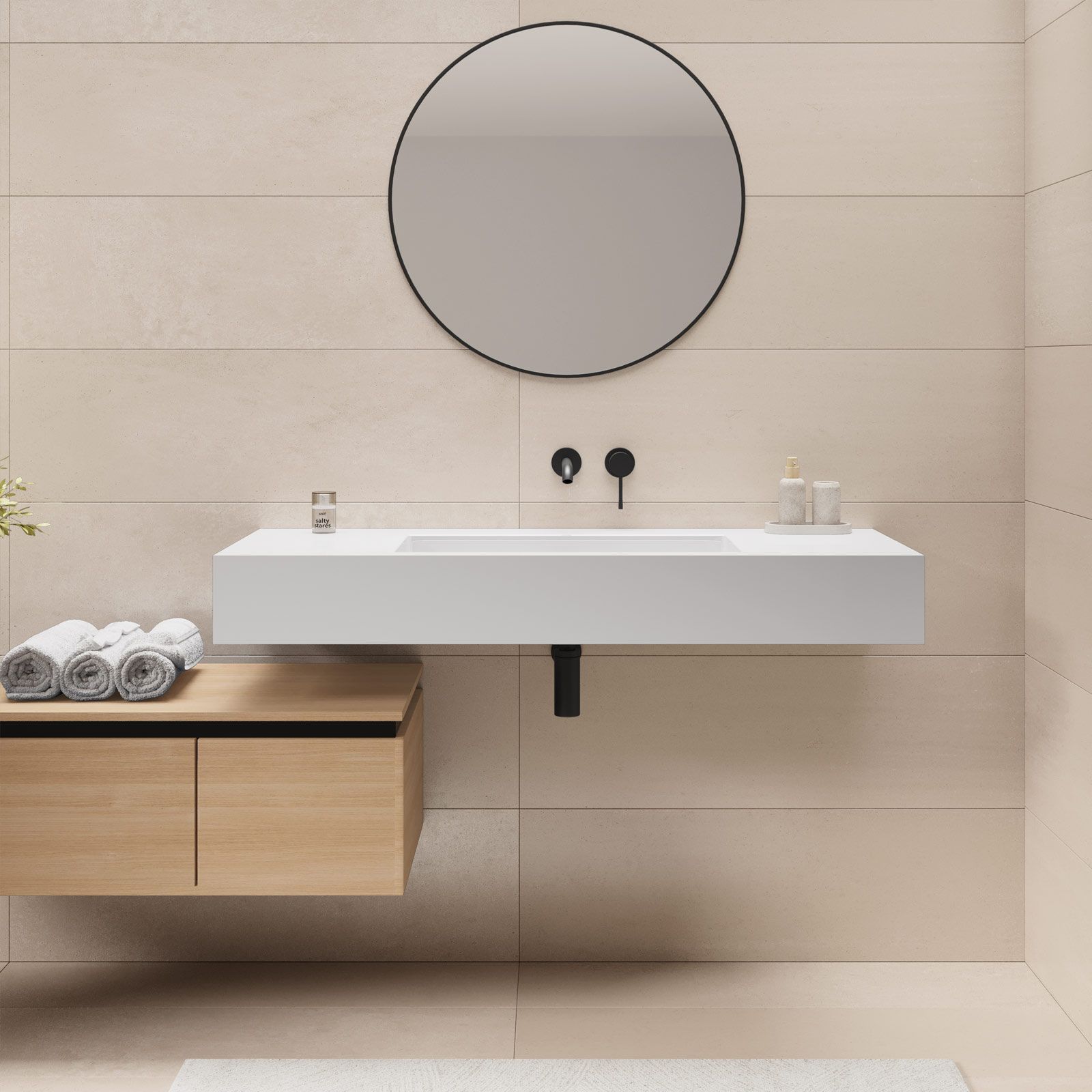 Lavabo sospeso in resina 120 cm bianco lucido