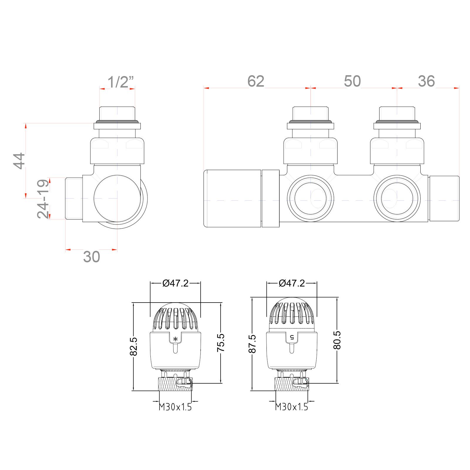 Valvola mono/bitubo termostatica per tubi multistrato 16x2,25