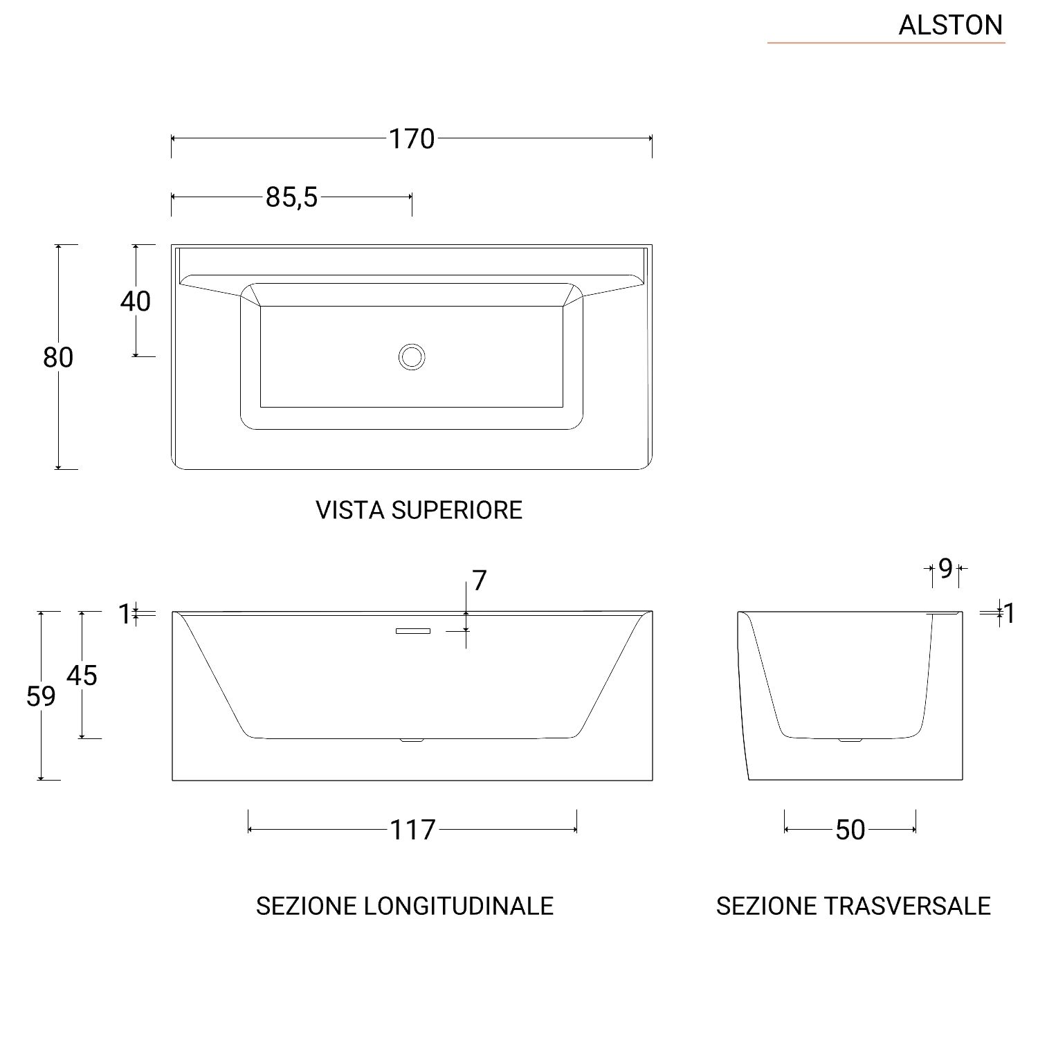 Vasca da bagno di Design in acrilico colorato colore bianco lucido. Misura  72x170xh60cm.