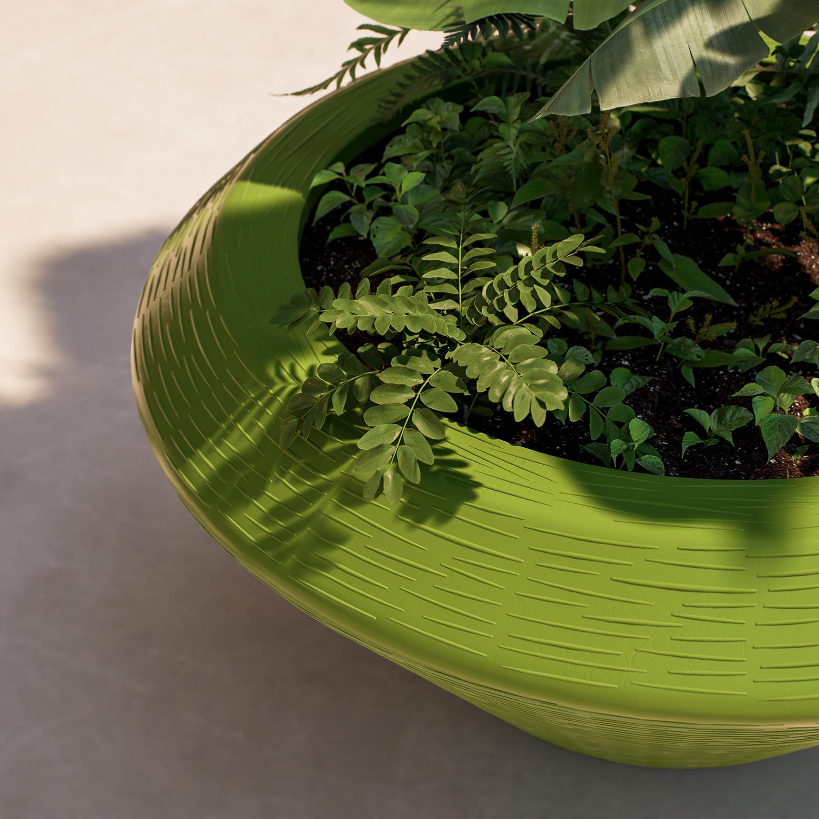 2 Vasi Rotondi Alti In Plastica Verde 31 Cm – Fioriere Da Esterno Con Foro Drenaggio, 13 Litri - Foto 4