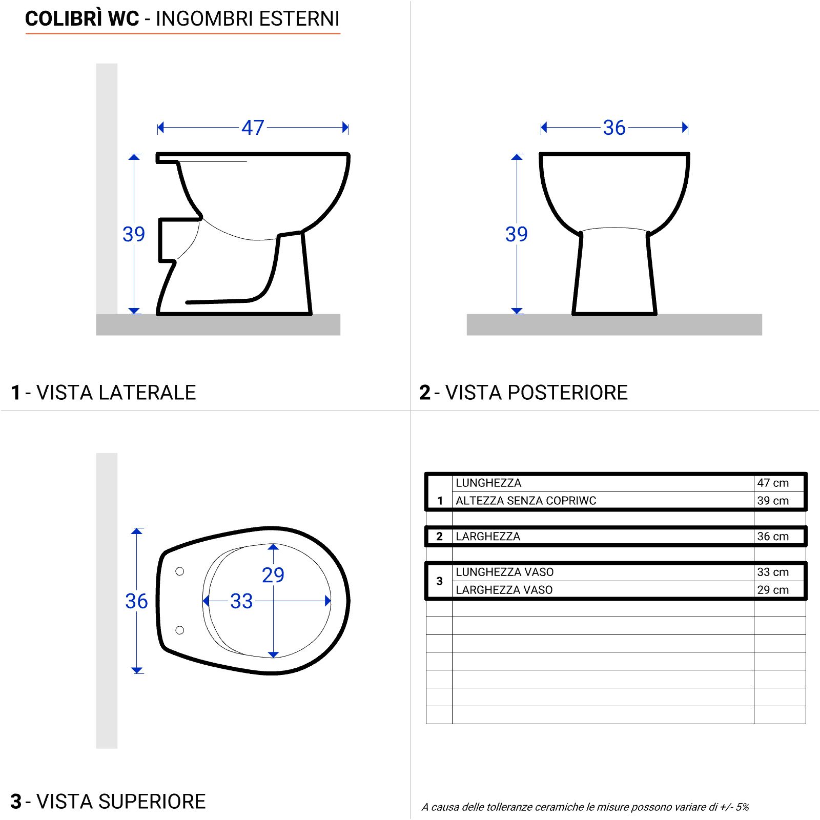 Vaso WC bagno ceramica a terra scarico orizzontale sanitari Geberit Colibrì